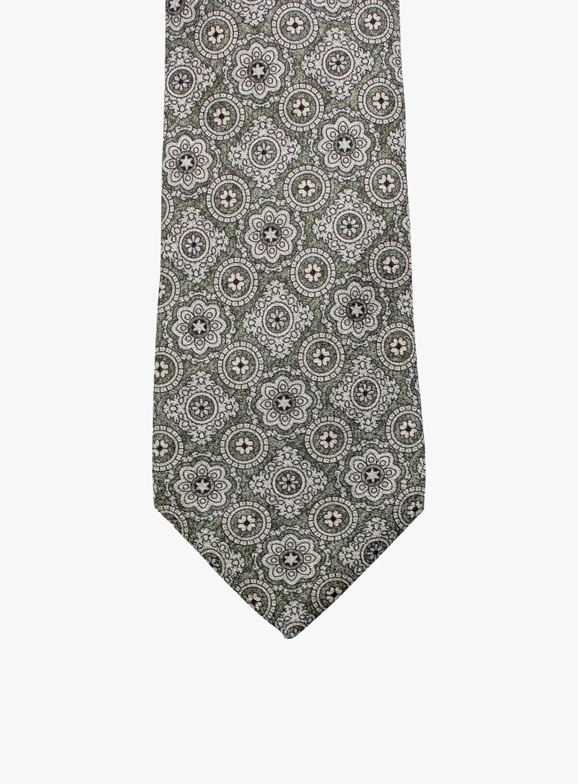 Bottinelli Italian Tie: Sage Green with Ornate Medallion Pattern