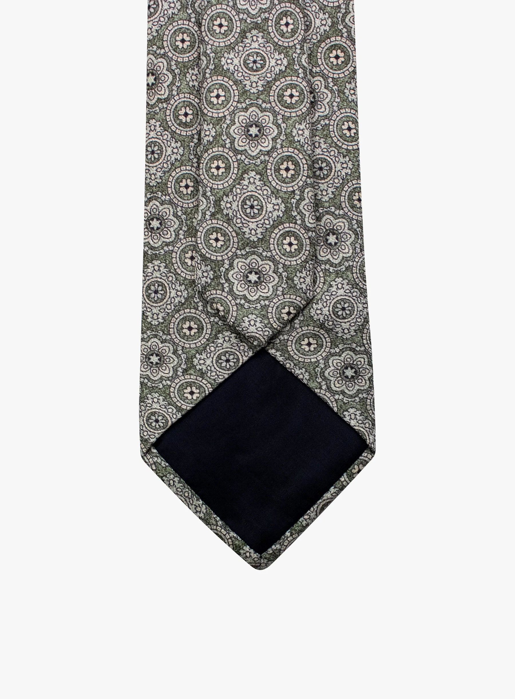Bottinelli Italian Tie: Sage Green with Ornate Medallion Pattern