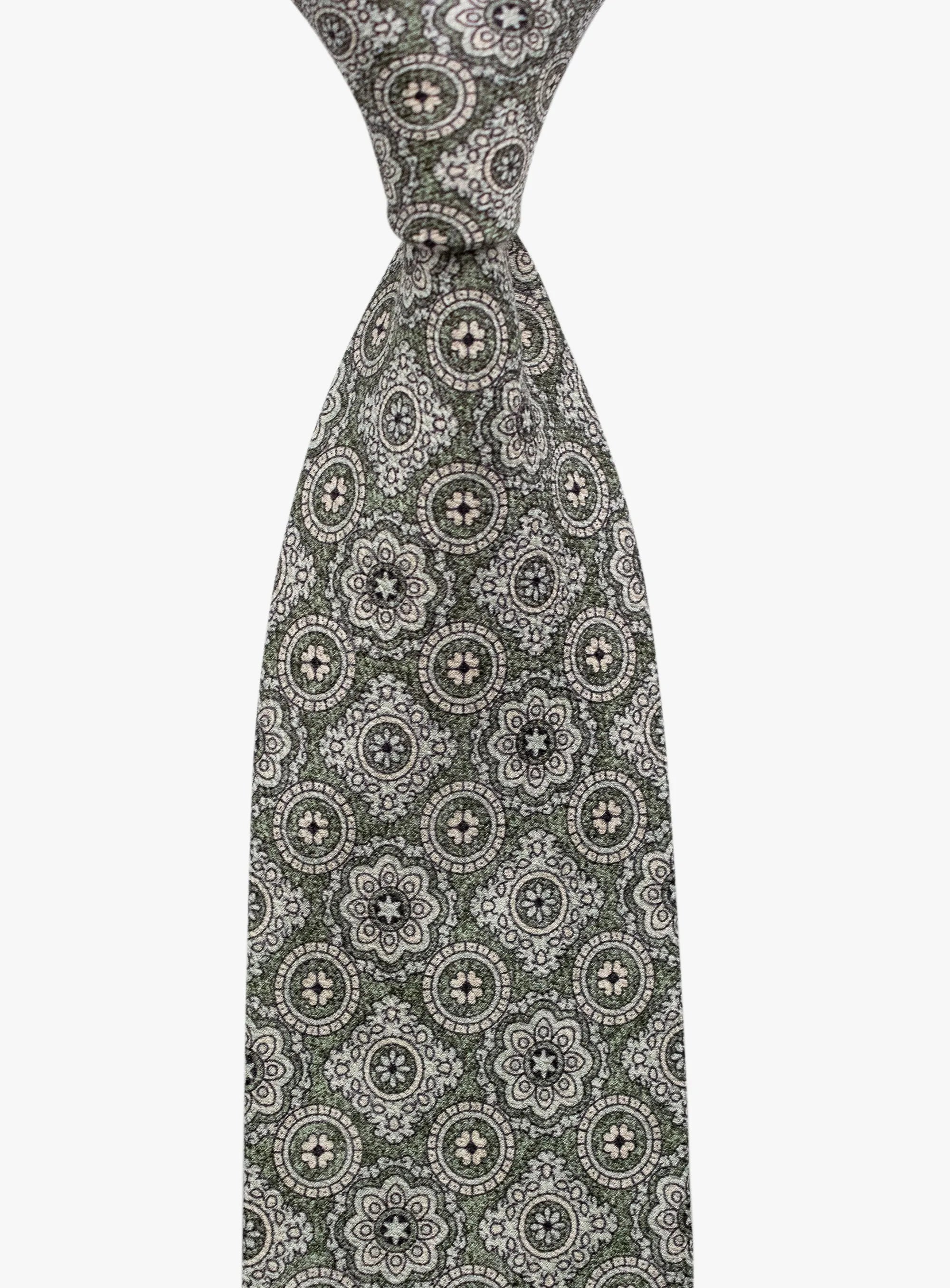 Bottinelli Italian Tie: Sage Green with Ornate Medallion Pattern