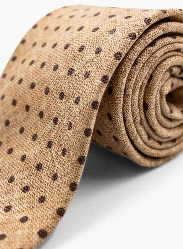 Bottinelli Italian Silk Tie: Beige with Brown Polka Dots