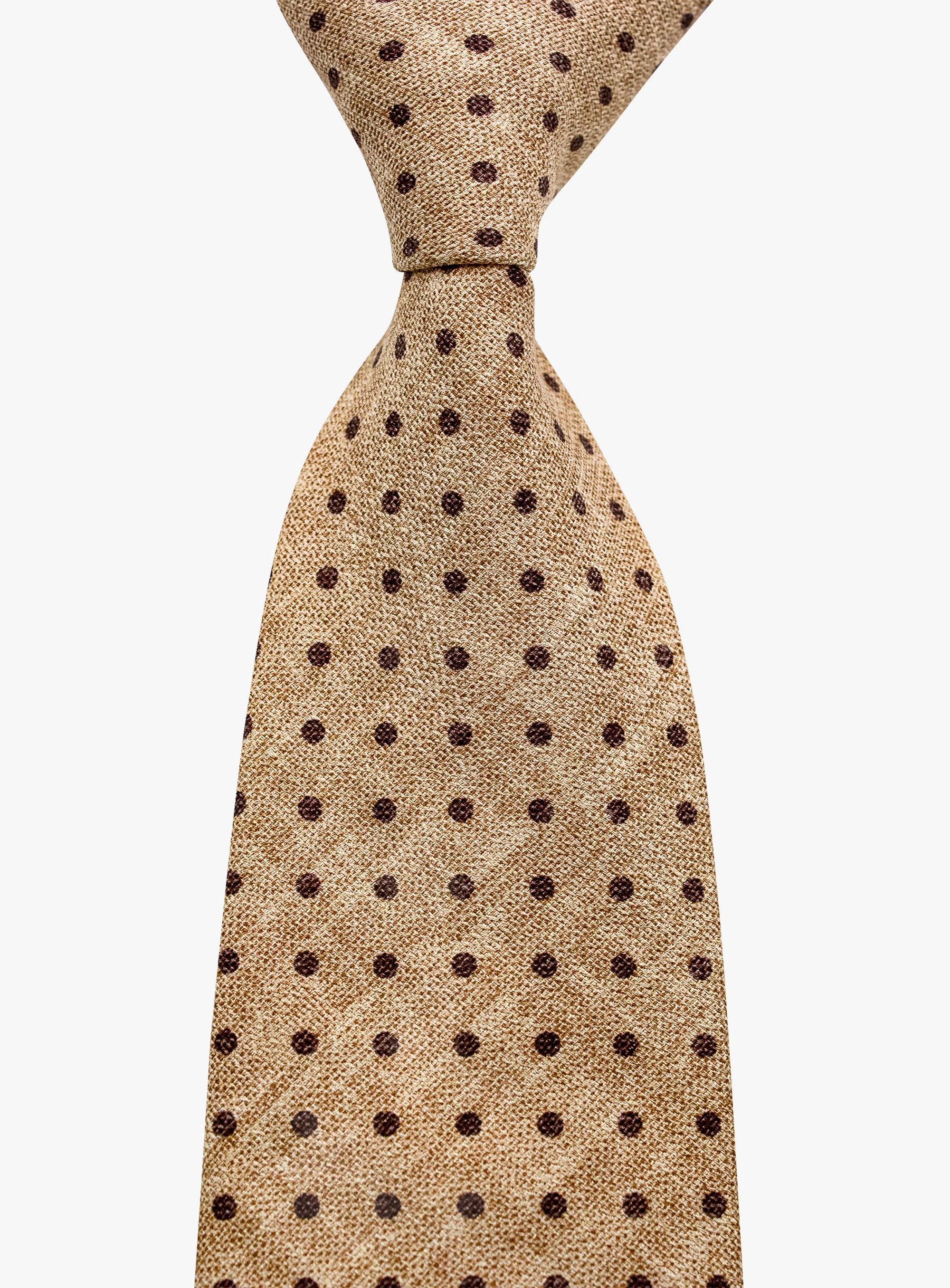 Bottinelli Italian Silk Tie: Beige with Brown Polka Dots