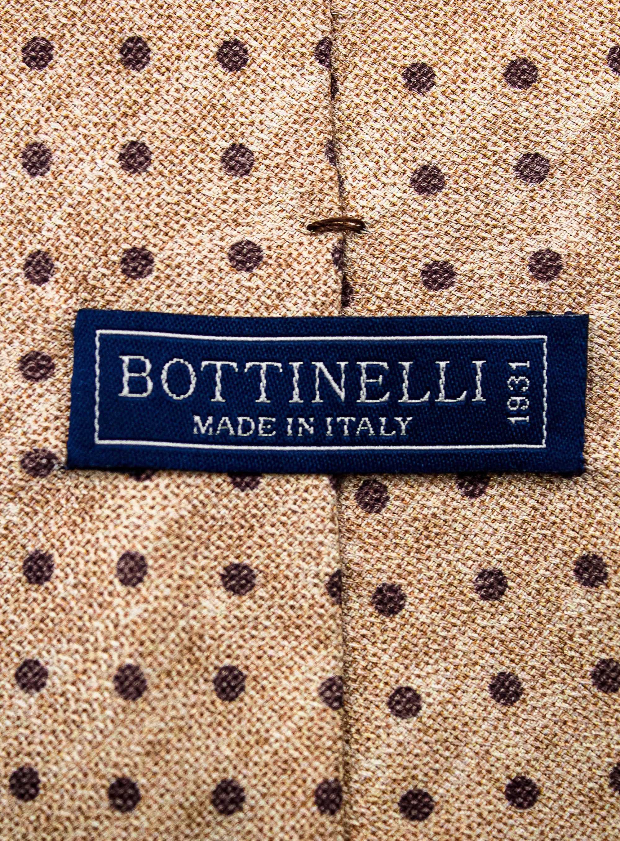 Bottinelli Italian Silk Tie: Beige with Brown Polka Dots