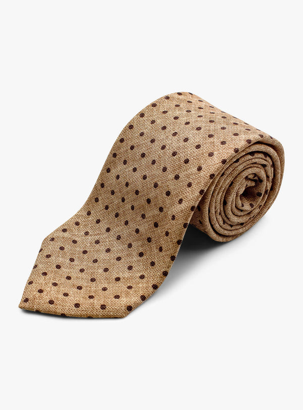Bottinelli Italian Silk Tie: Beige with Brown Polka Dots