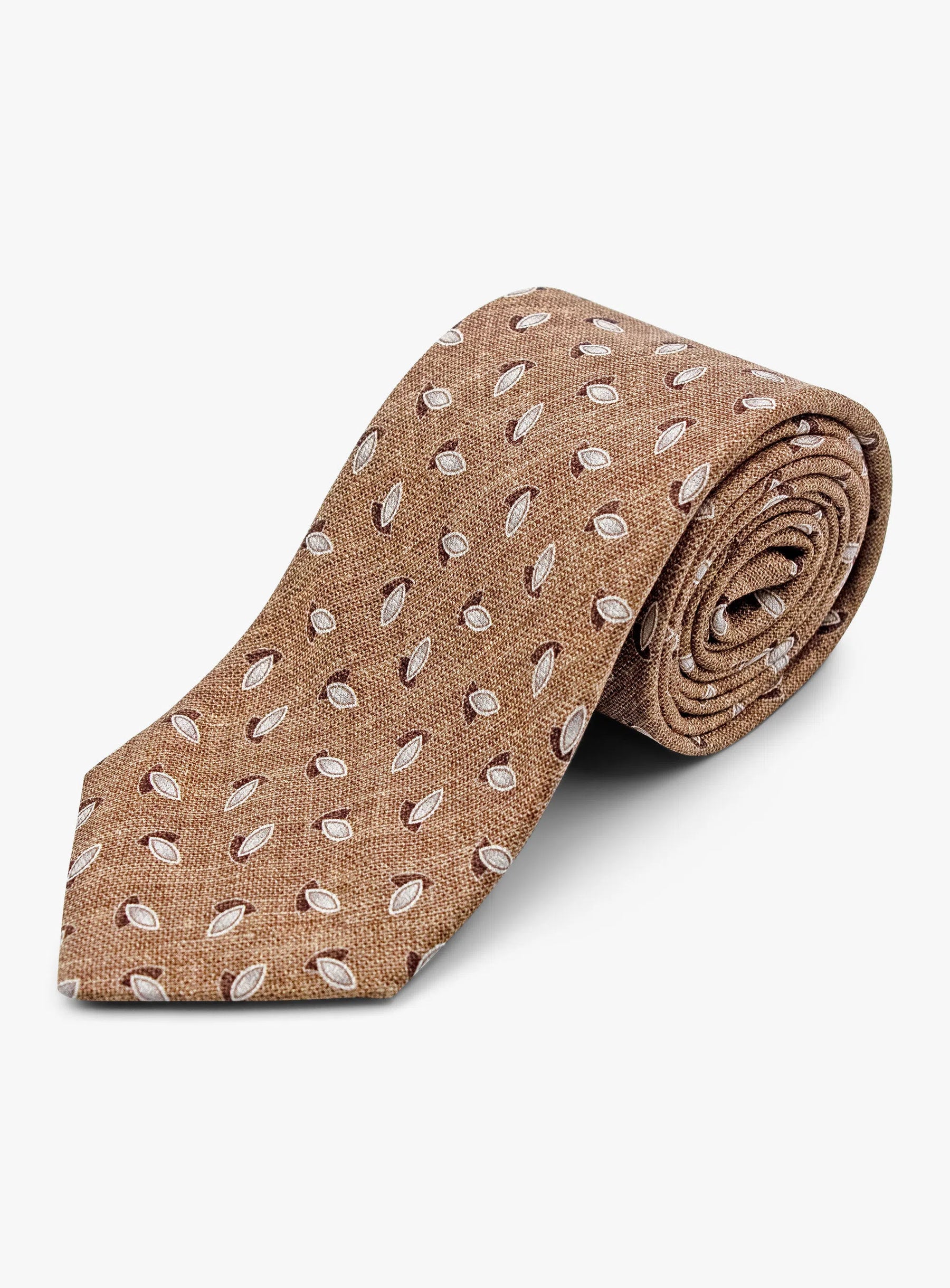 Bottinelli Italian Silk Tie: Brown with Leaf Motif