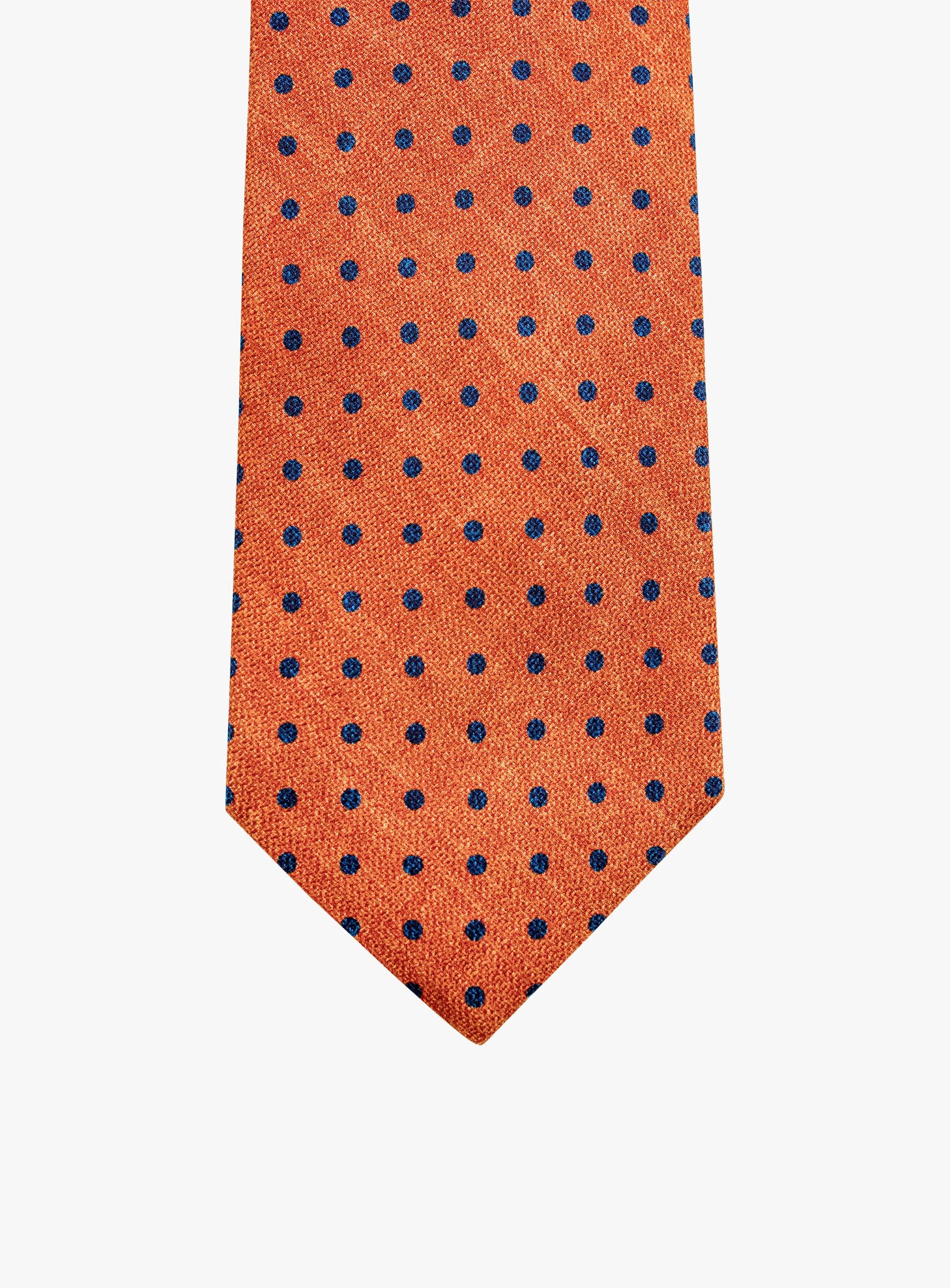 Bottinelli Italian Silk Tie: Burnt Orange with Navy Polka Dots