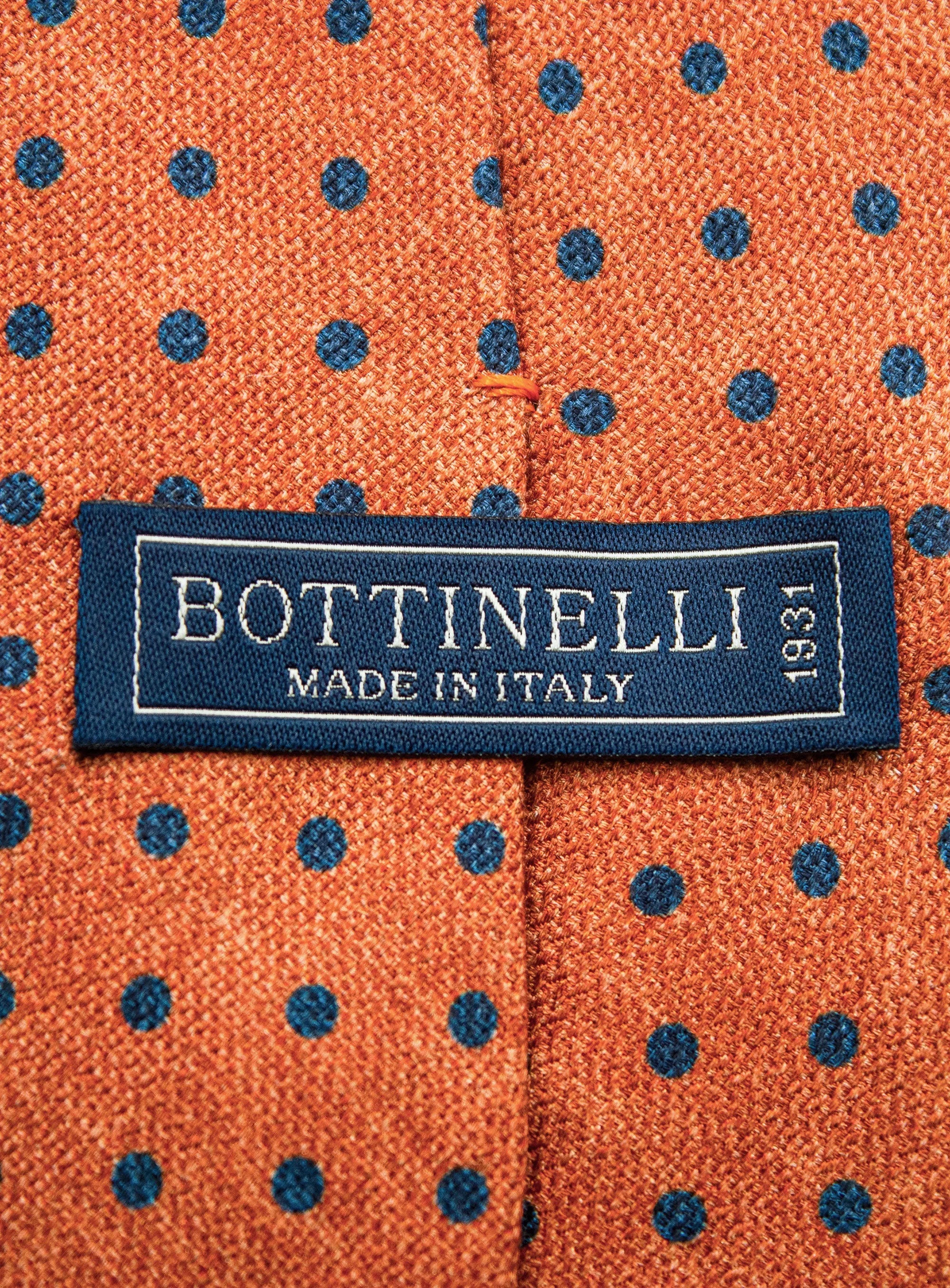 Bottinelli Italian Silk Tie: Burnt Orange with Navy Polka Dots