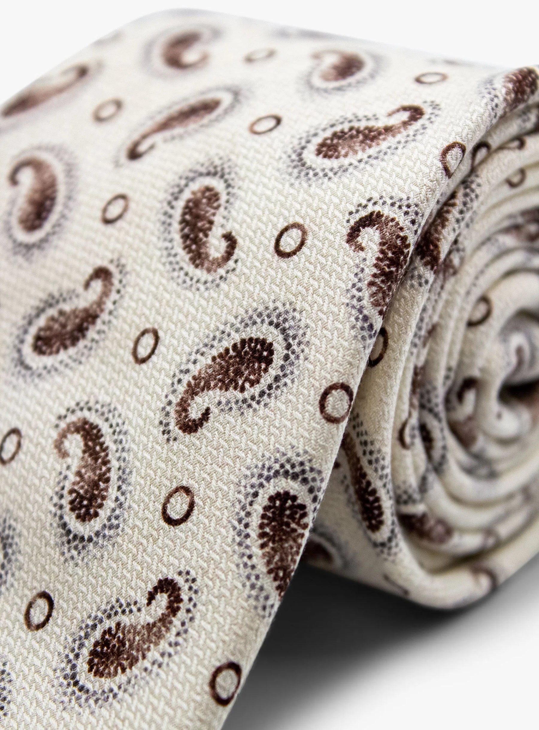 Bottinelli Italian Silk Tie: Cream Paisley Design