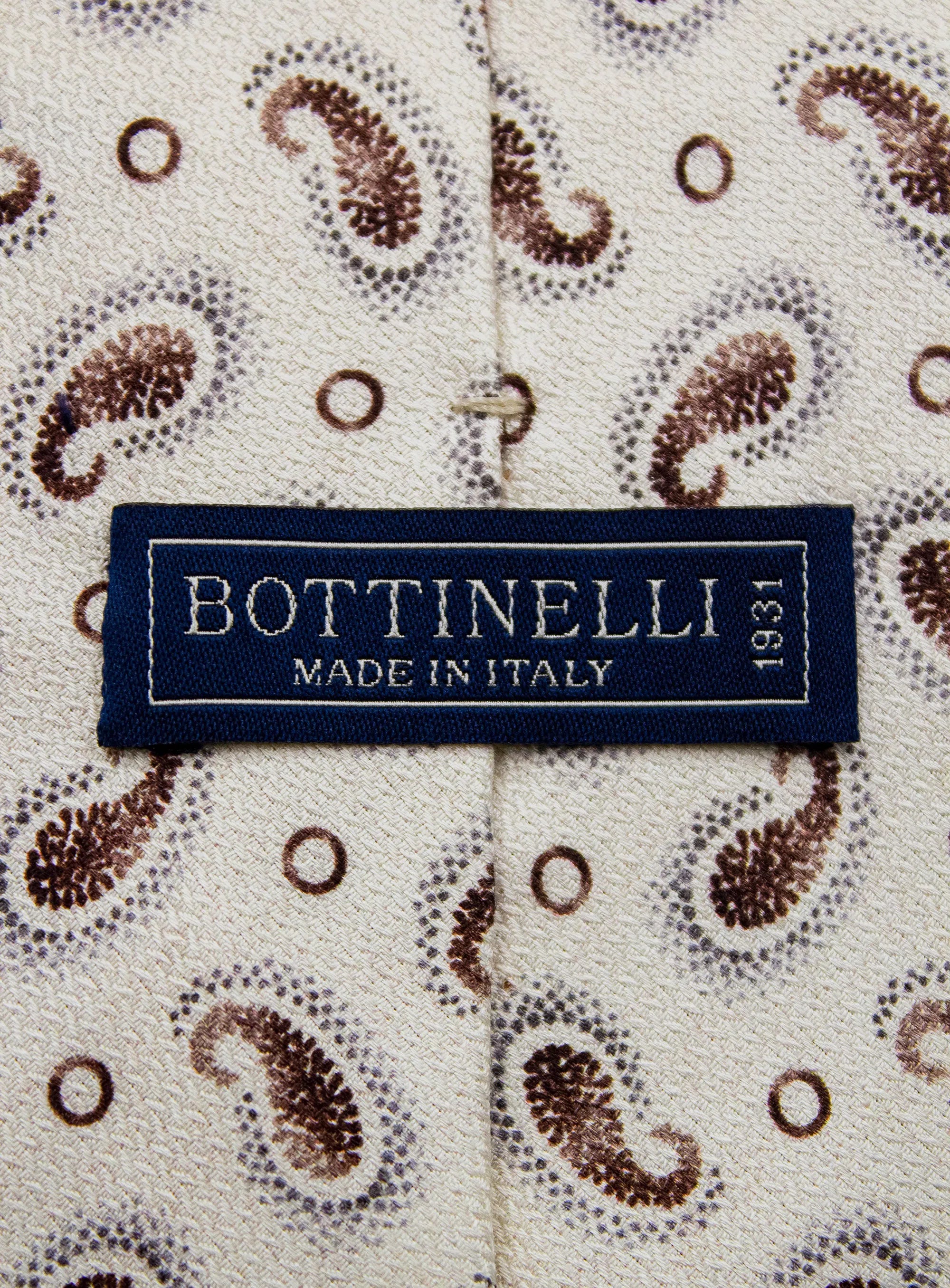 Bottinelli Italian Silk Tie: Cream Paisley Design