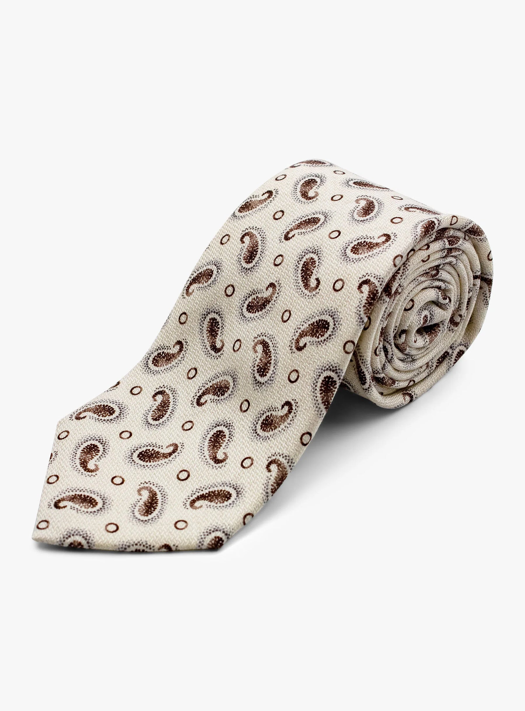 Bottinelli Italian Silk Tie: Cream Paisley Design