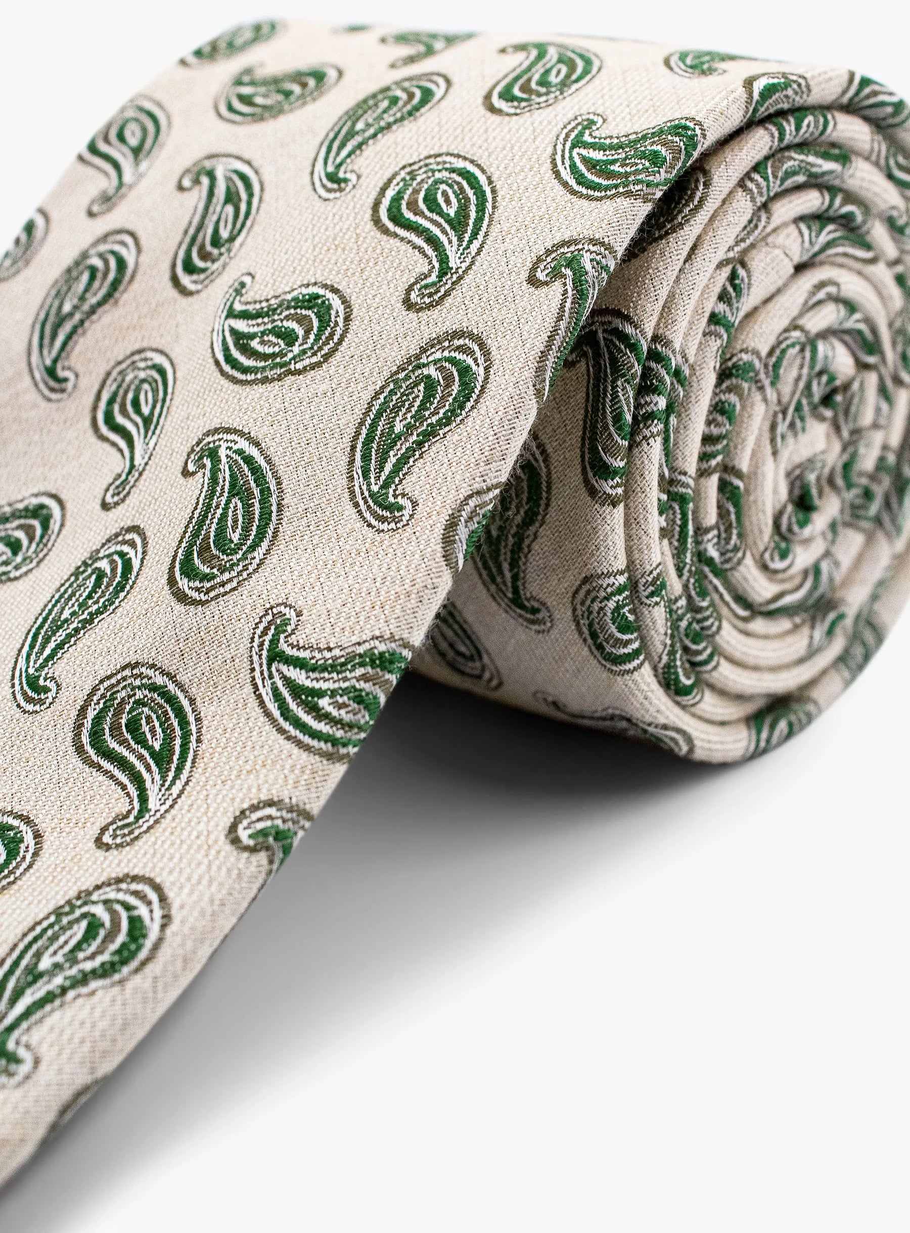 Bottinelli Italian Tie: Cream with Green Paisley