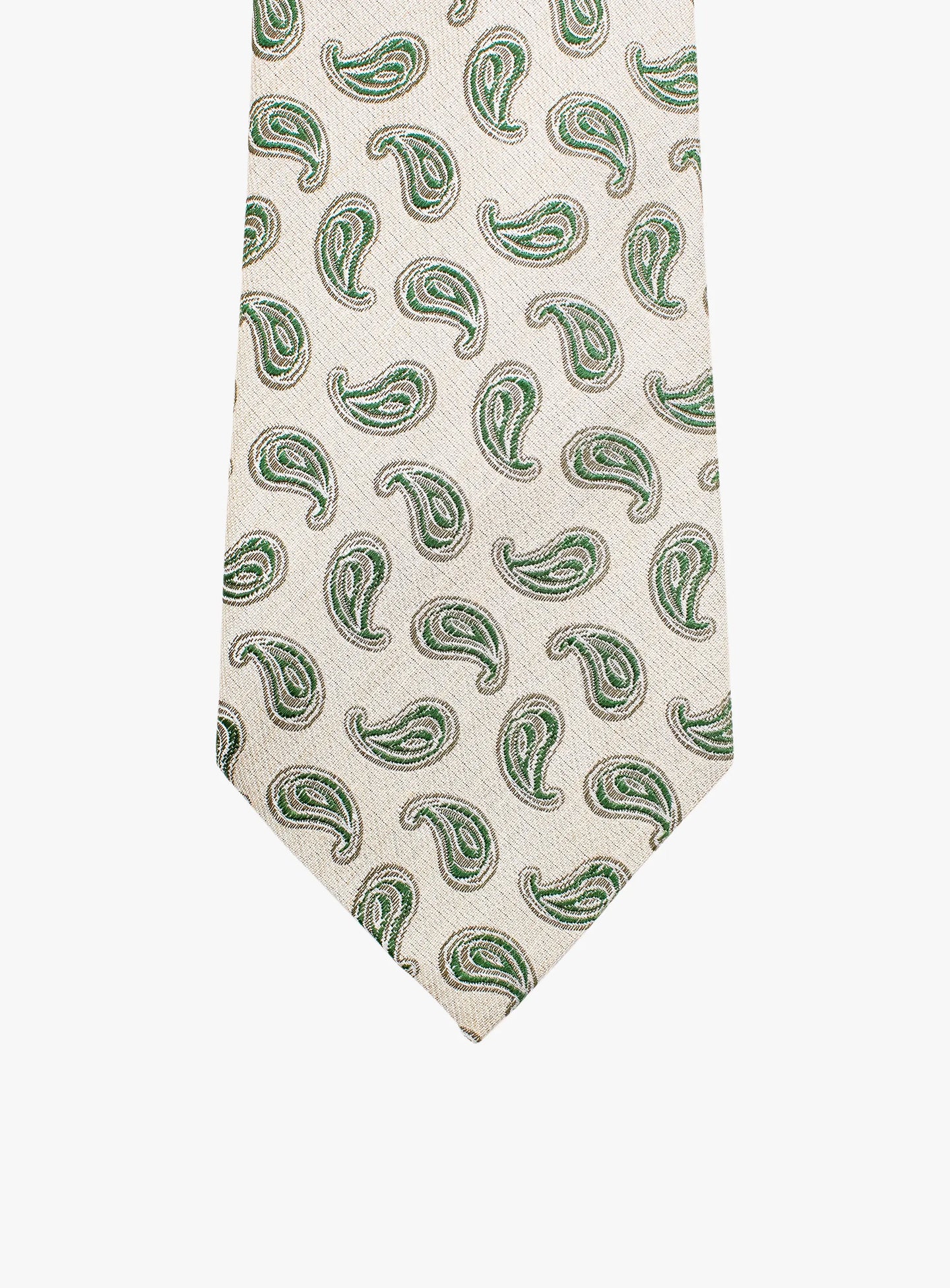 Bottinelli Italian Tie: Cream with Green Paisley