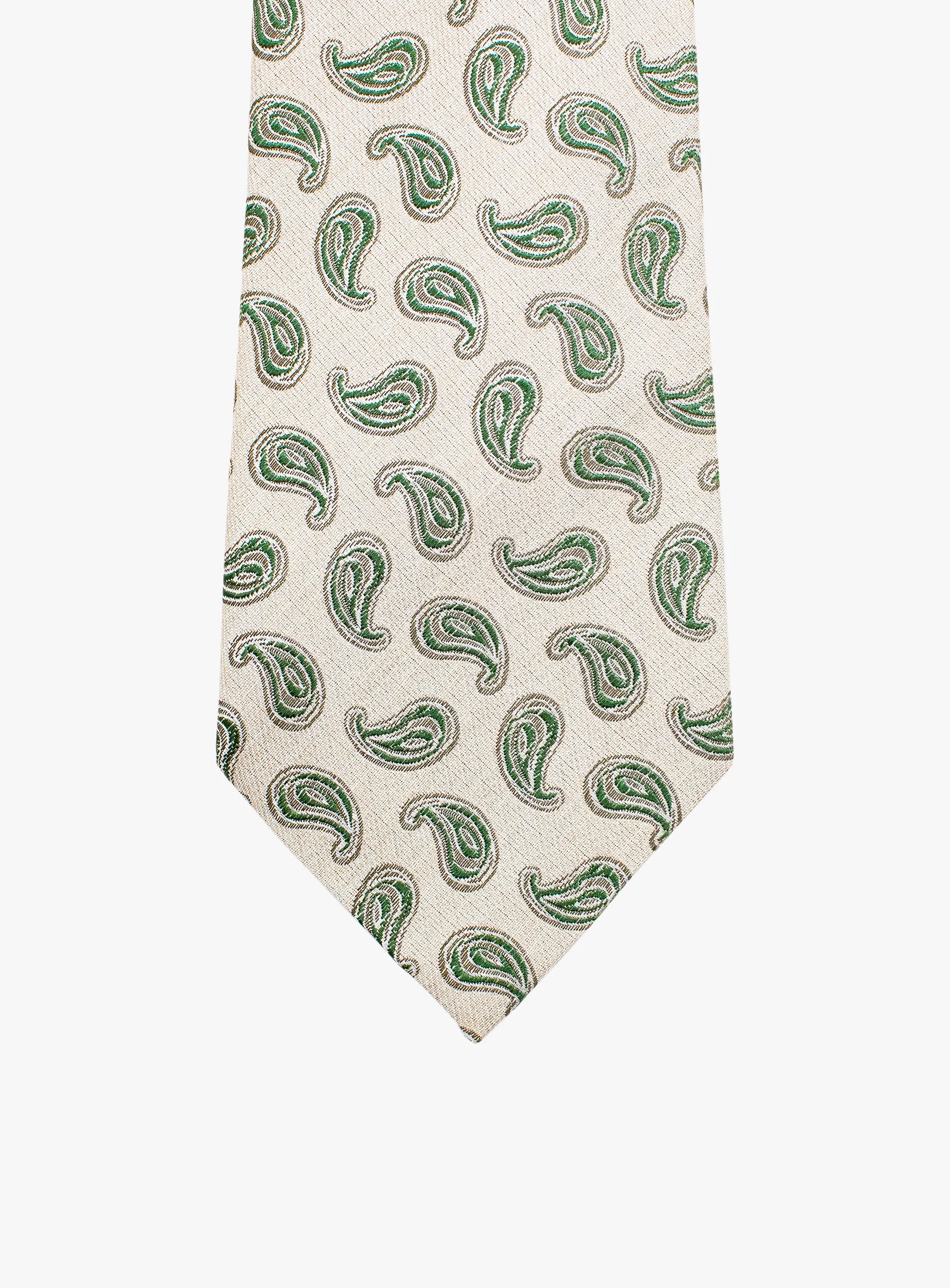 Bottinelli Italian Tie: Cream with Green Paisley