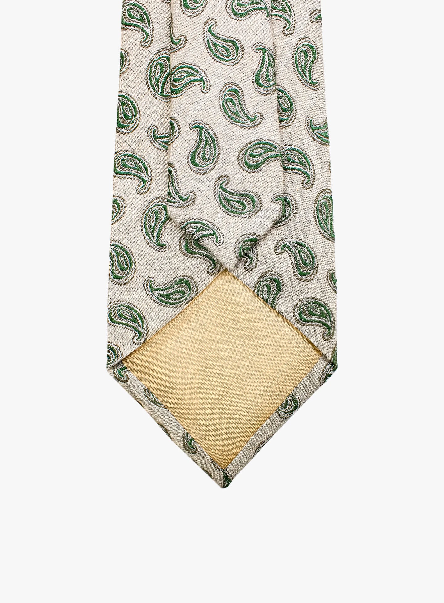 Bottinelli Italian Tie: Cream with Green Paisley