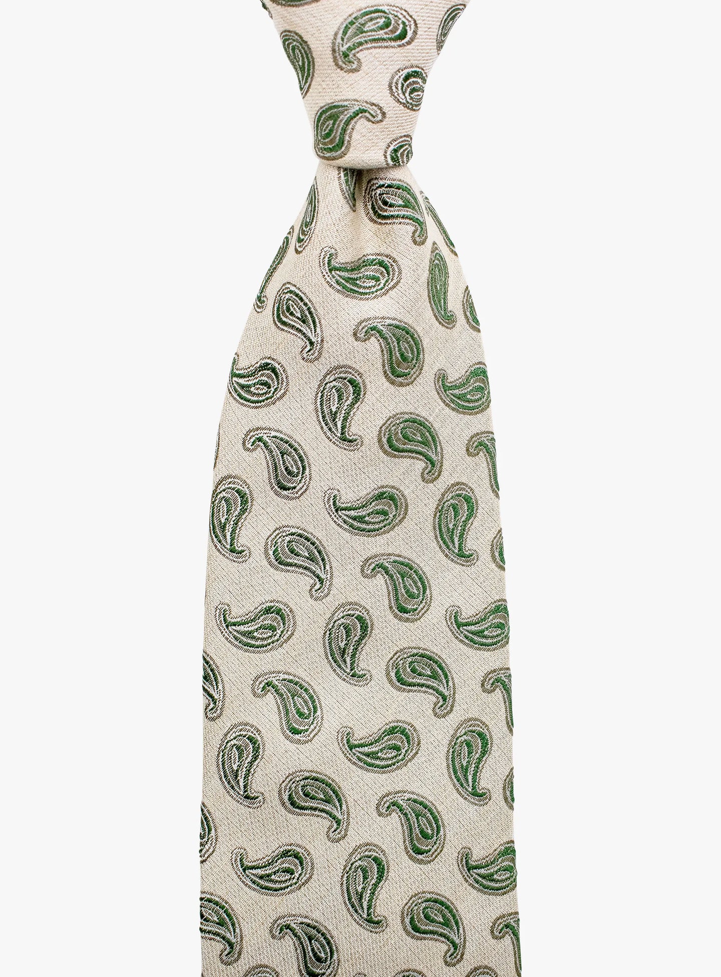 Bottinelli Italian Tie: Cream with Green Paisley