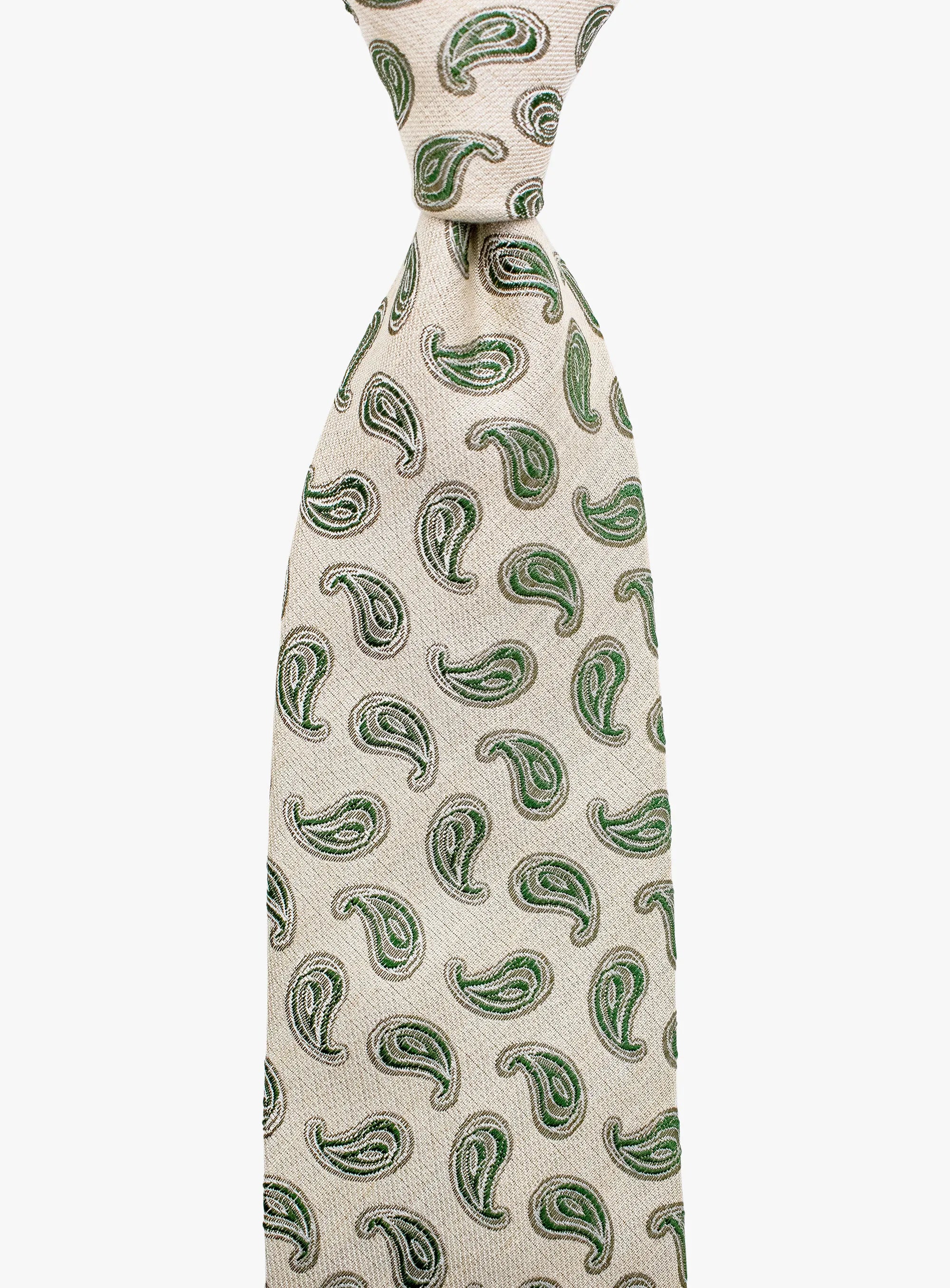 Bottinelli Italian Tie: Cream with Green Paisley