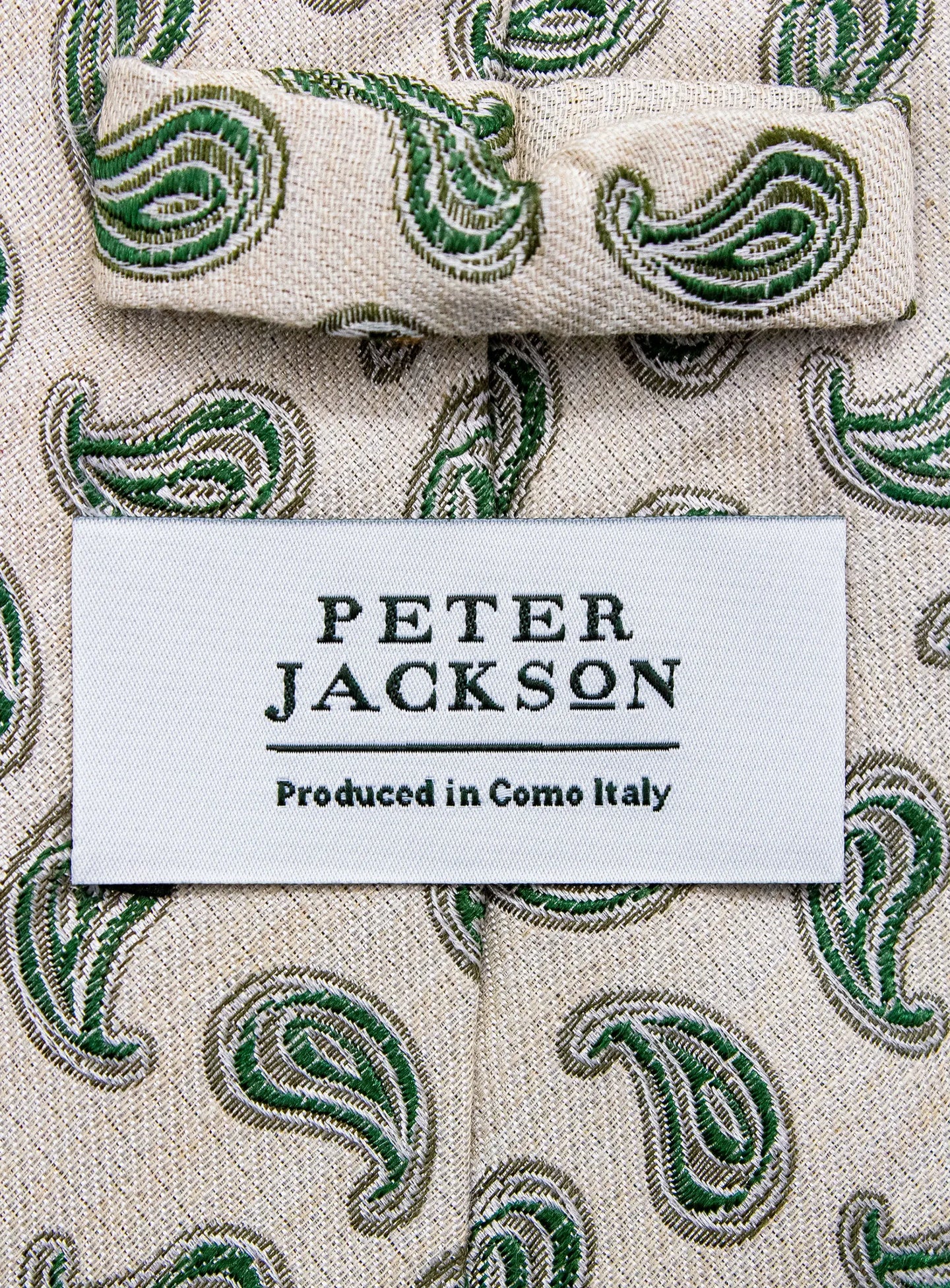 Bottinelli Italian Tie: Cream with Green Paisley