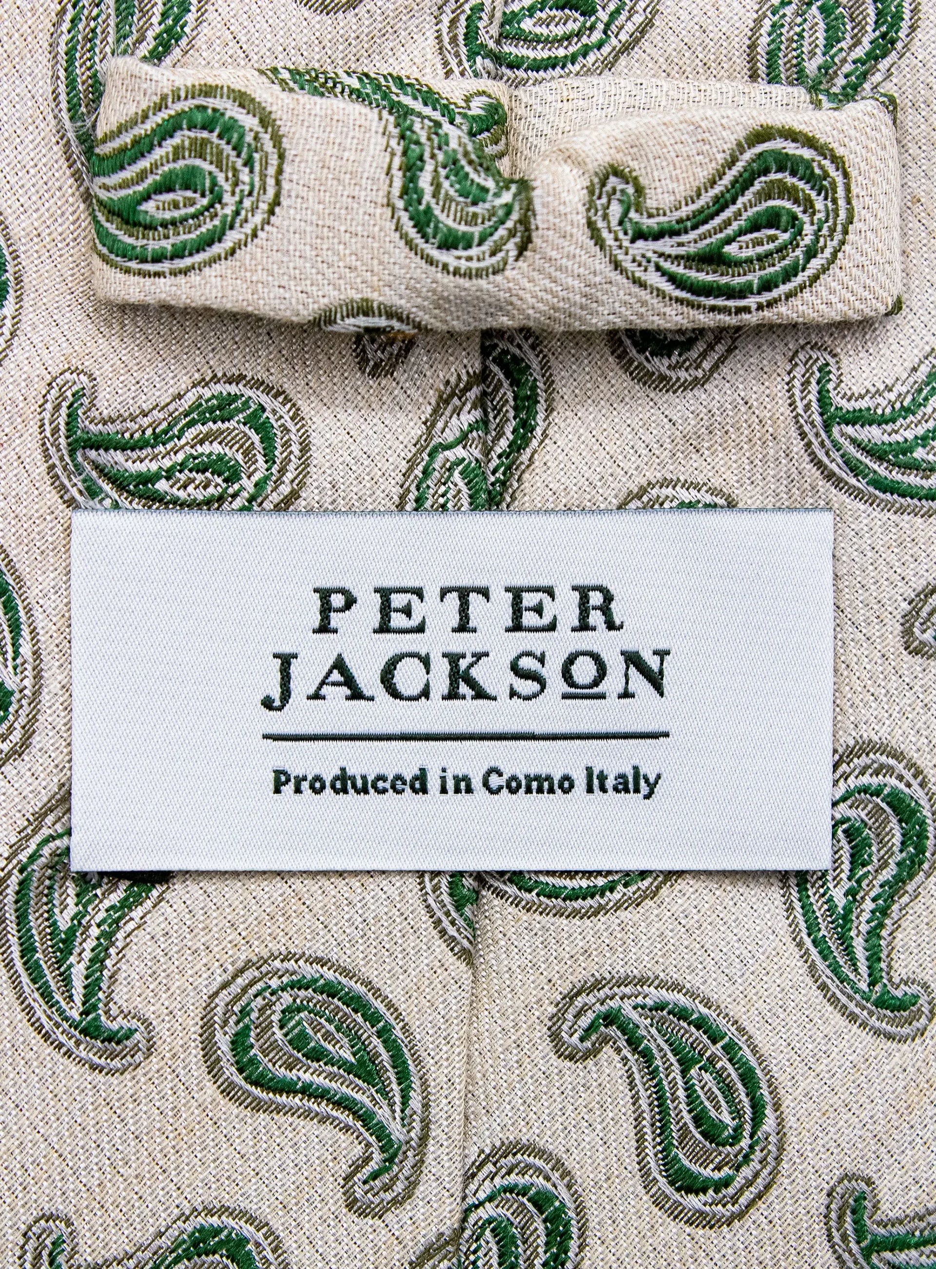 Bottinelli Italian Tie: Cream with Green Paisley