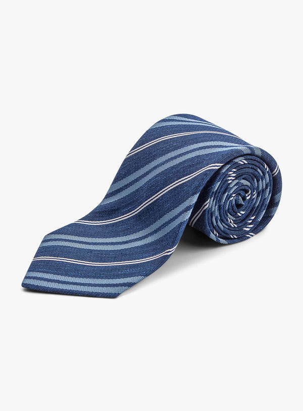 Bottinelli Italian Tie: Blue with Sky and White Stripe