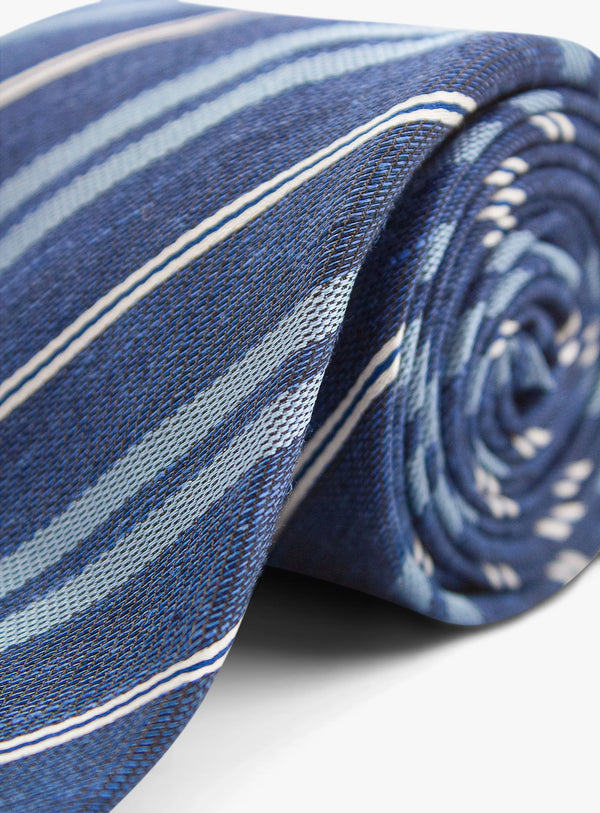 Bottinelli Italian Tie: Blue with Sky and White Stripe