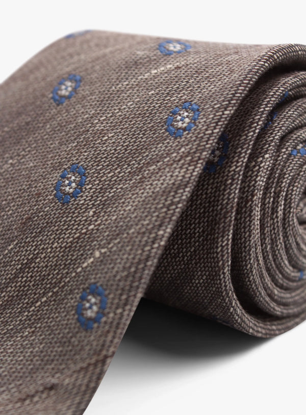 Bottinelli Italian Tie: Bronze with Blue Medallion Embroidery