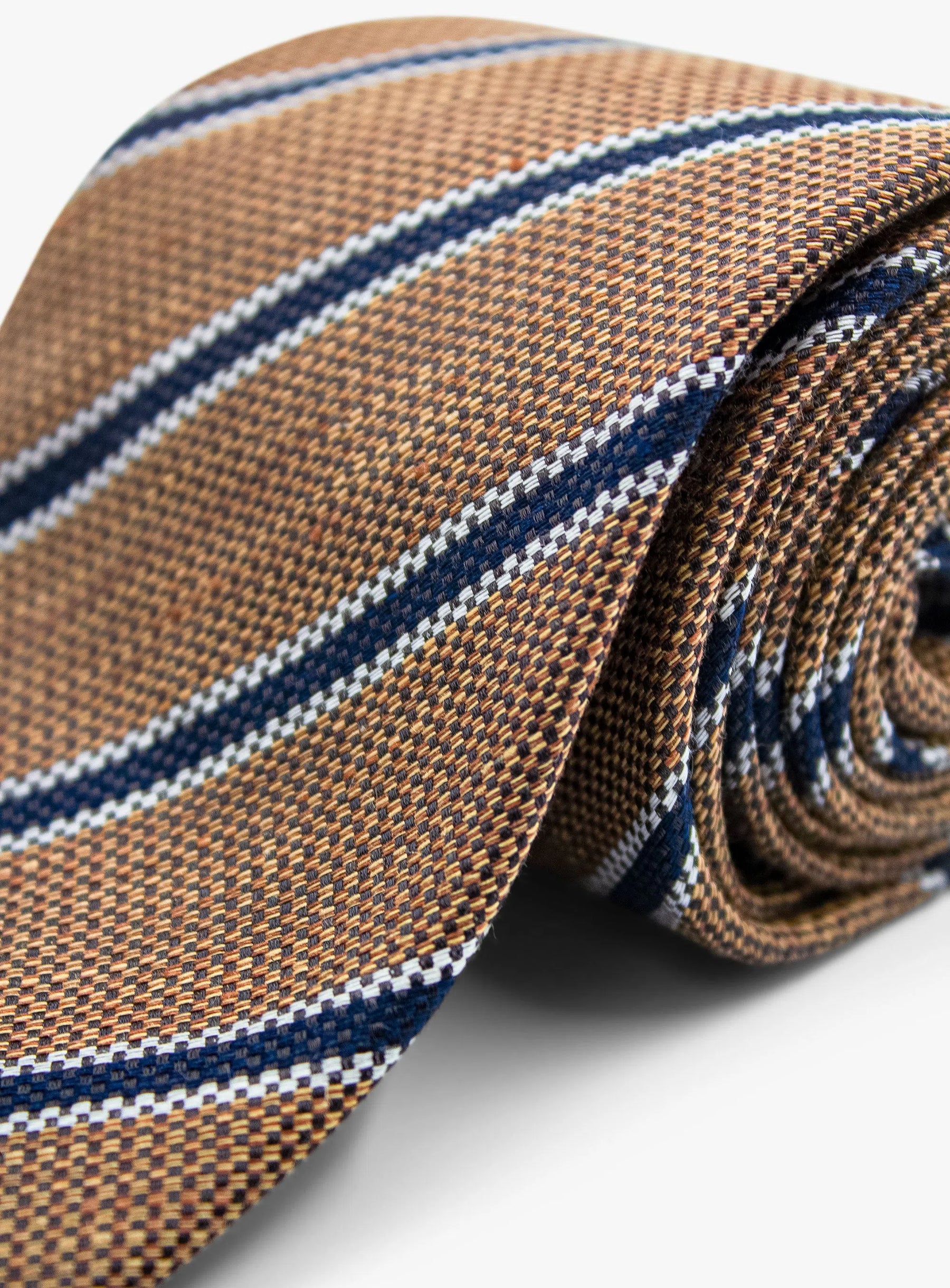Bottinelli Italian Tie: Brown, Navy, and White Stripe