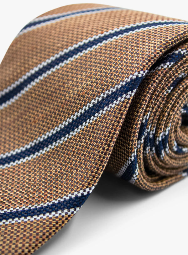 Bottinelli Italian Tie: Brown, Navy, and White Stripe