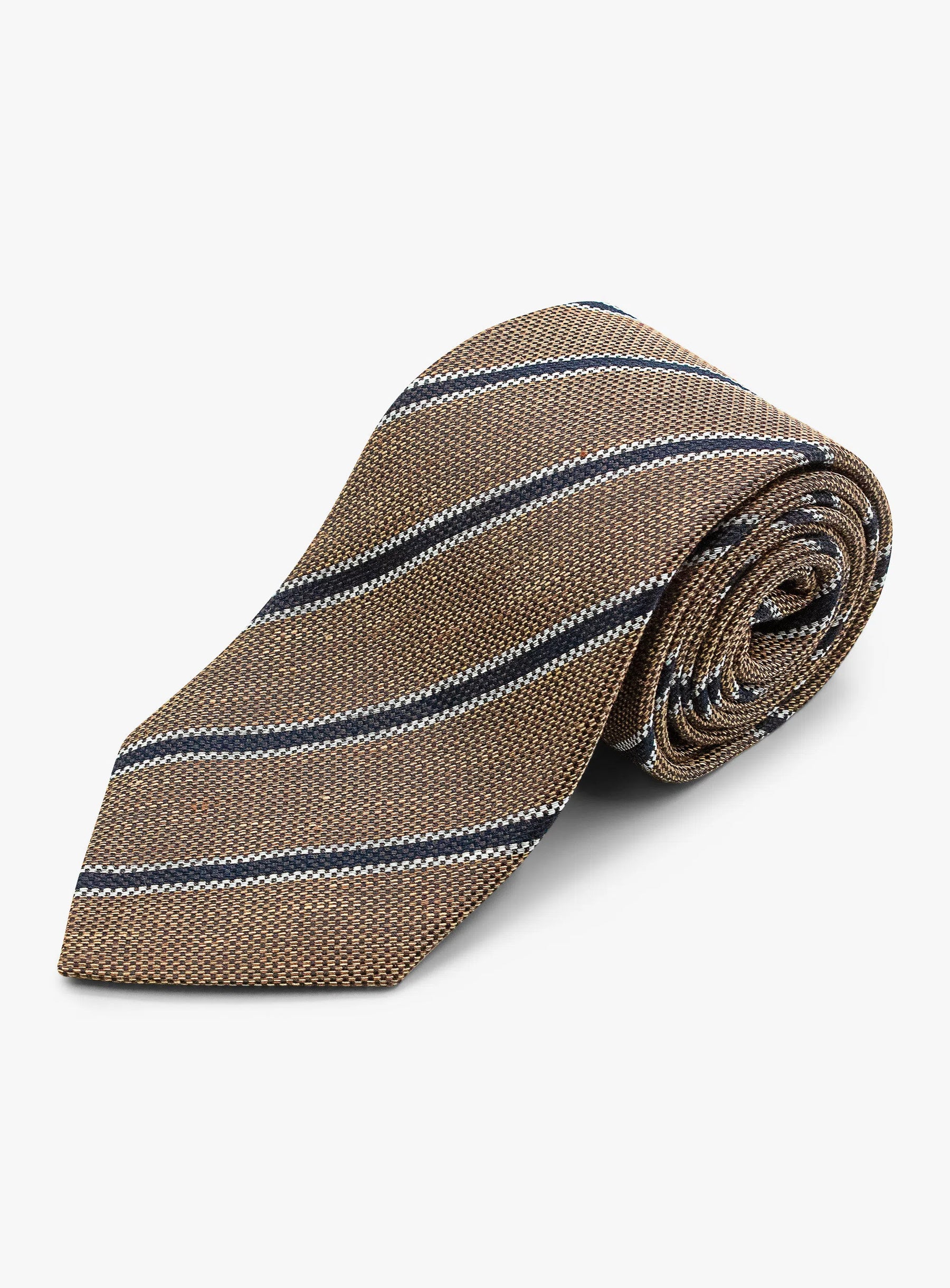 Bottinelli Italian Tie: Brown, Navy, and White Stripe