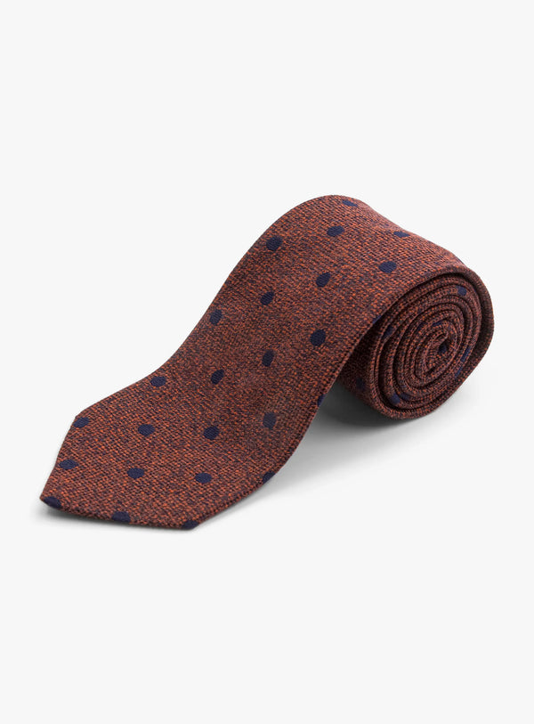 Bottinelli Italian Tie: Burnt Orange with Navy Polka Dot
