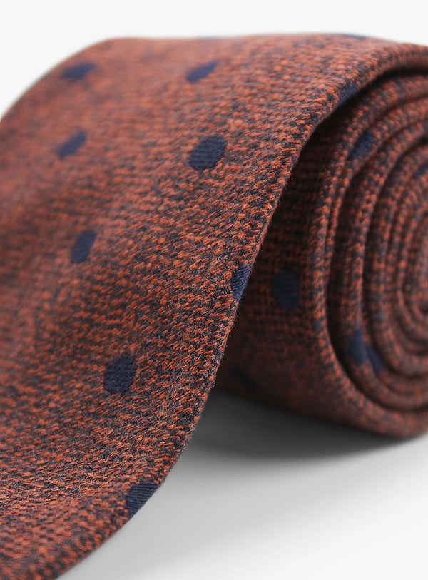 Bottinelli Italian Tie: Burnt Orange with Navy Polka Dot