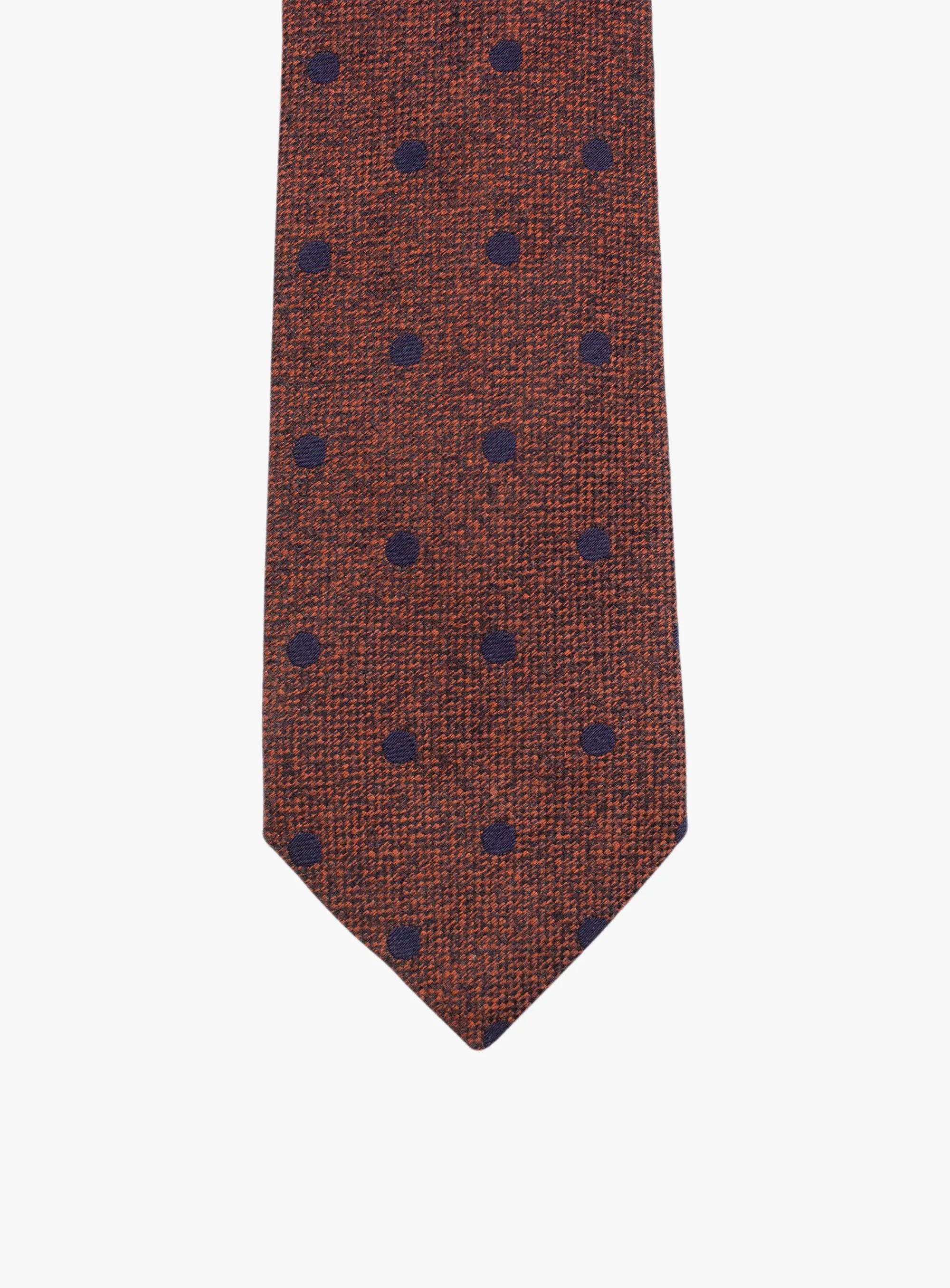 Bottinelli Italian Tie: Burnt Orange with Navy Polka Dot