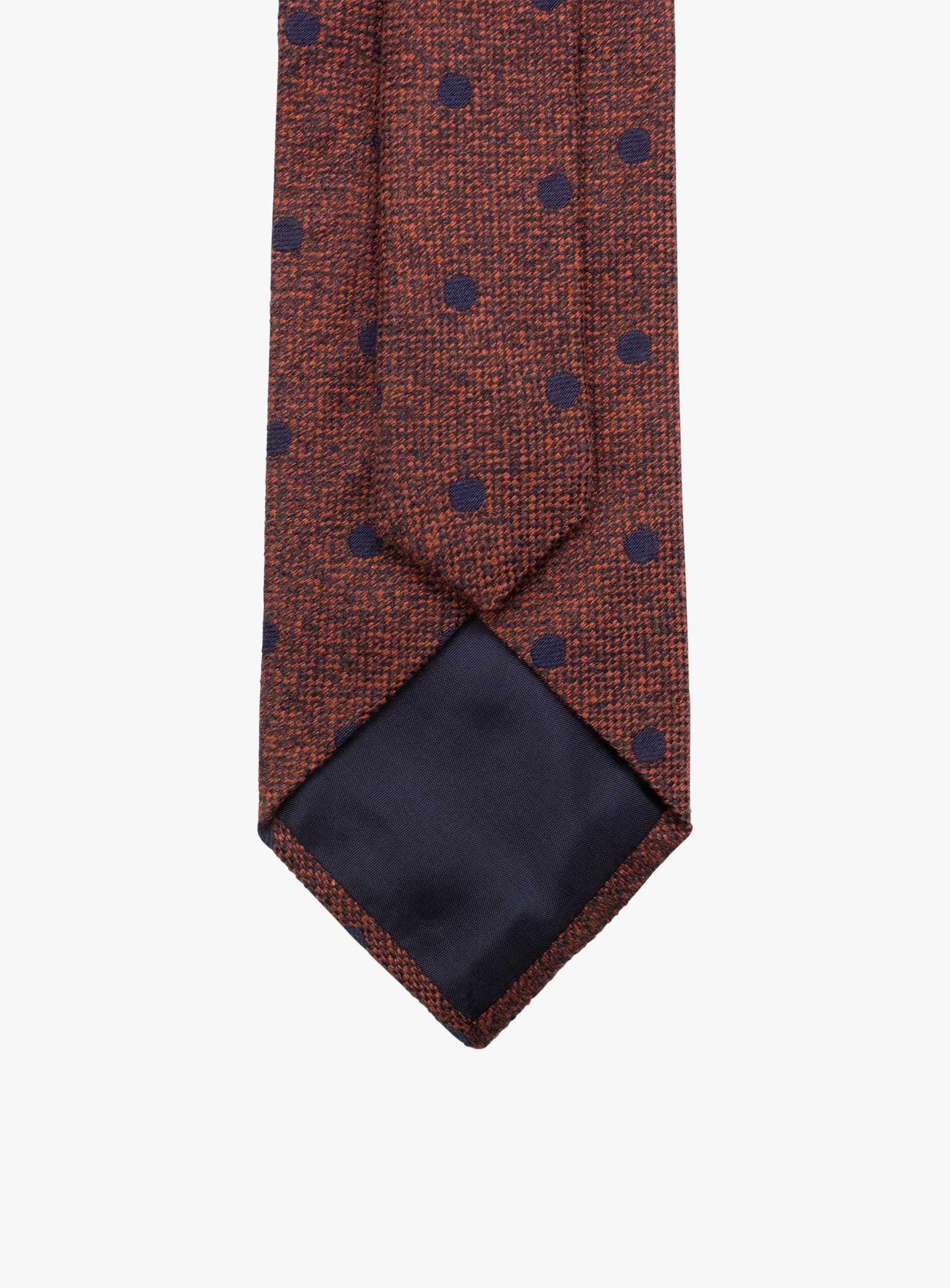 Bottinelli Italian Tie: Burnt Orange with Navy Polka Dot