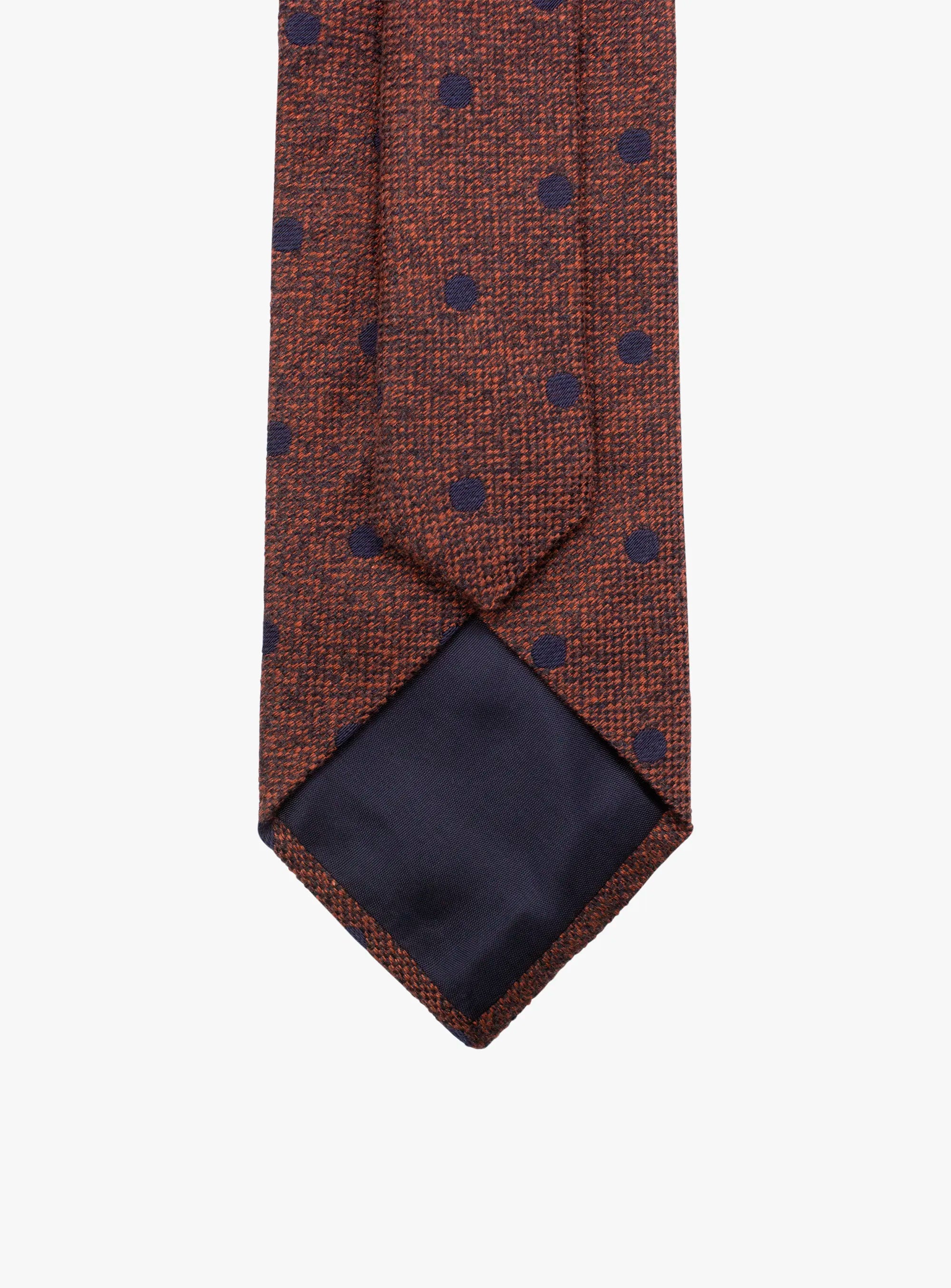 Bottinelli Italian Tie: Burnt Orange with Navy Polka Dot