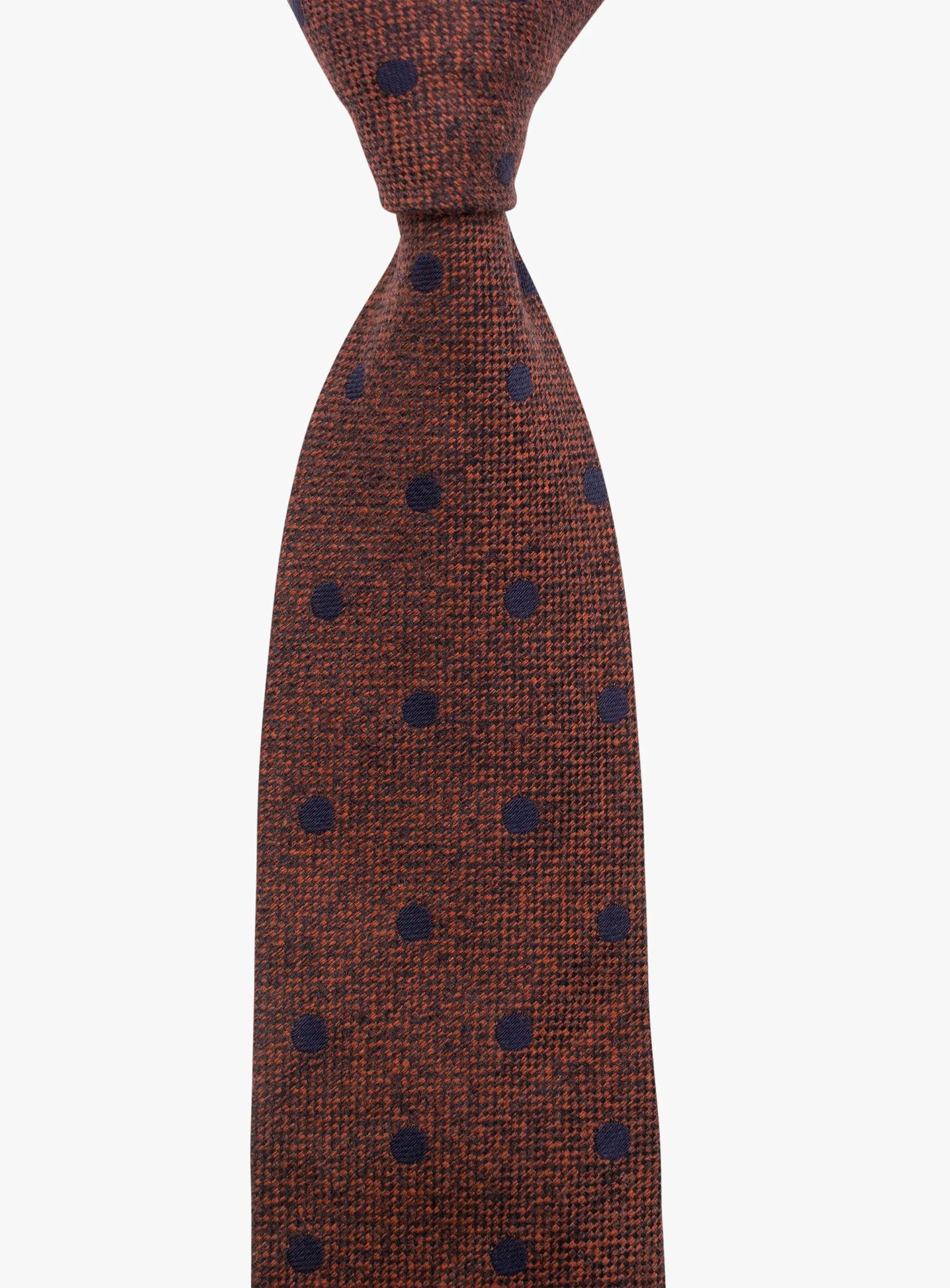 Bottinelli Italian Tie: Burnt Orange with Navy Polka Dot