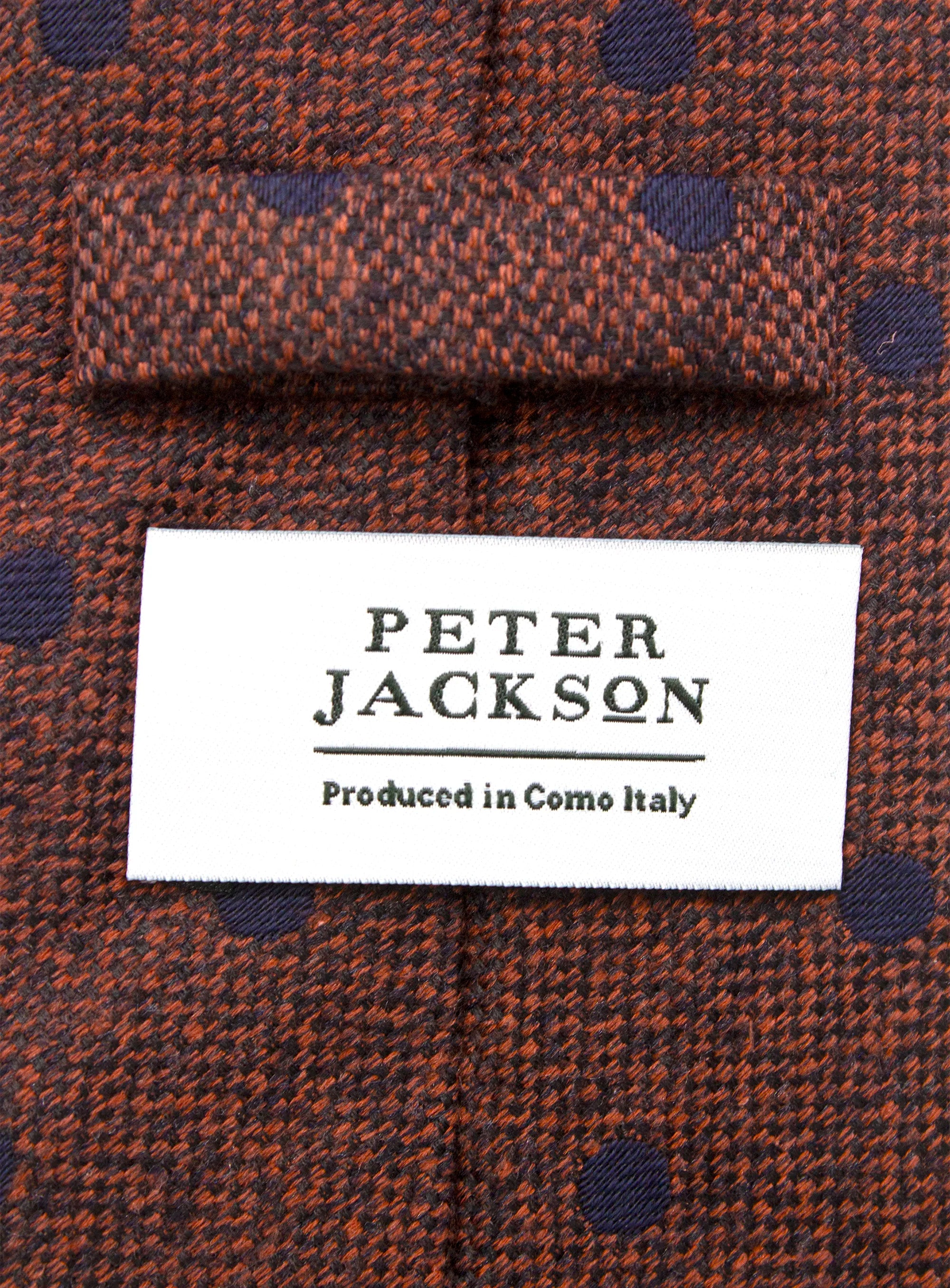 Bottinelli Italian Tie: Burnt Orange with Navy Polka Dot