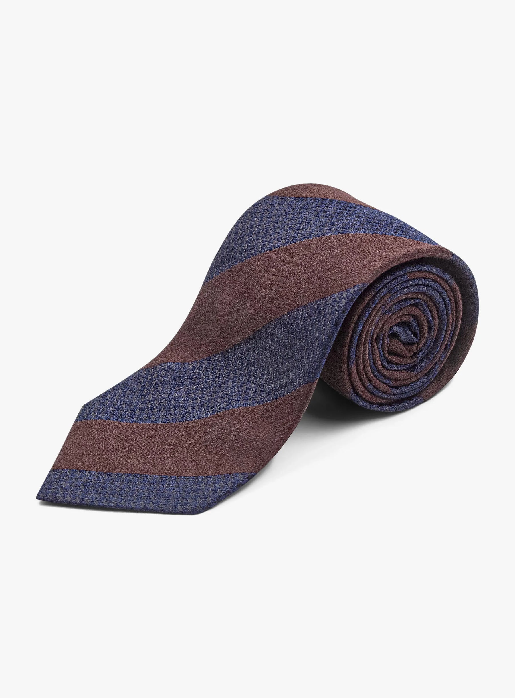 Bottinelli Italian Tie: Chocolate and Navy Textured Block Stripe