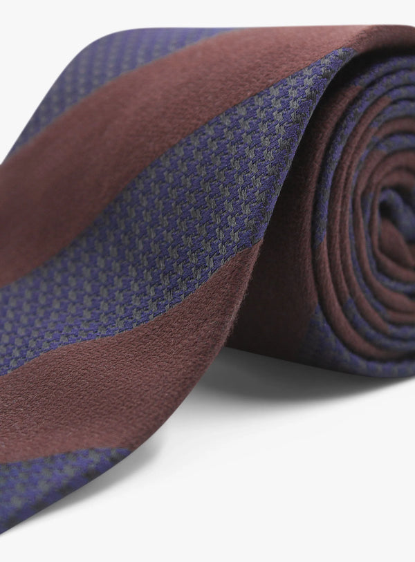 Bottinelli Italian Tie: Chocolate and Navy Textured Block Stripe