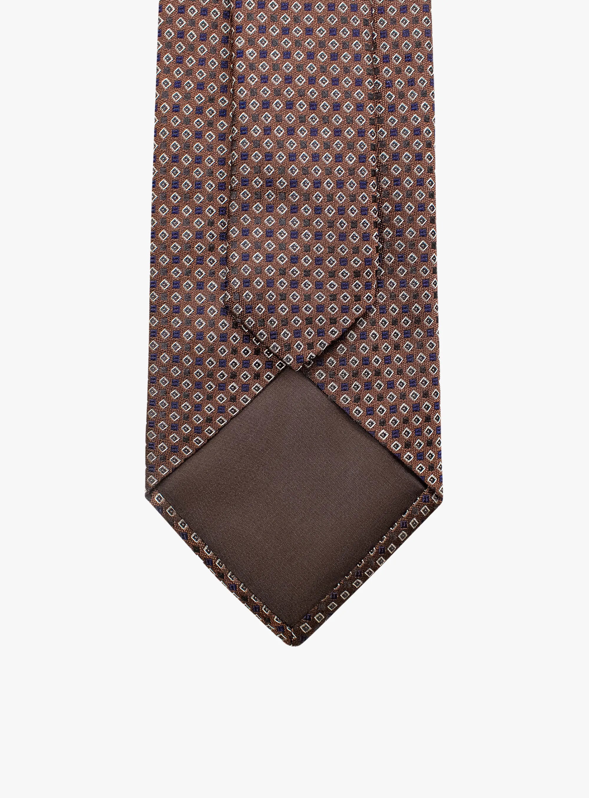 Bottinelli Italian Tie: Chocolate with Navy and Ivory Micro Diamond Motif