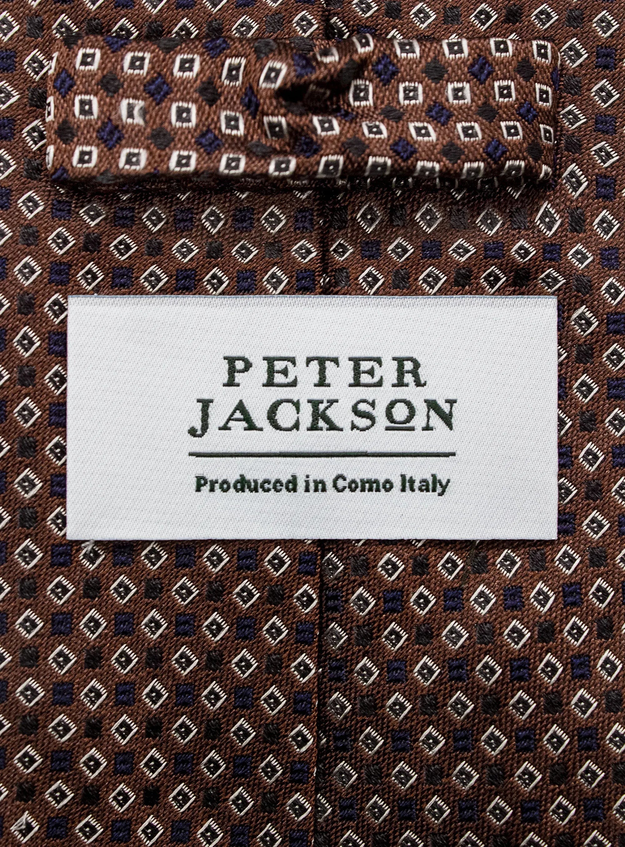 Bottinelli Italian Tie: Chocolate with Navy and Ivory Micro Diamond Motif