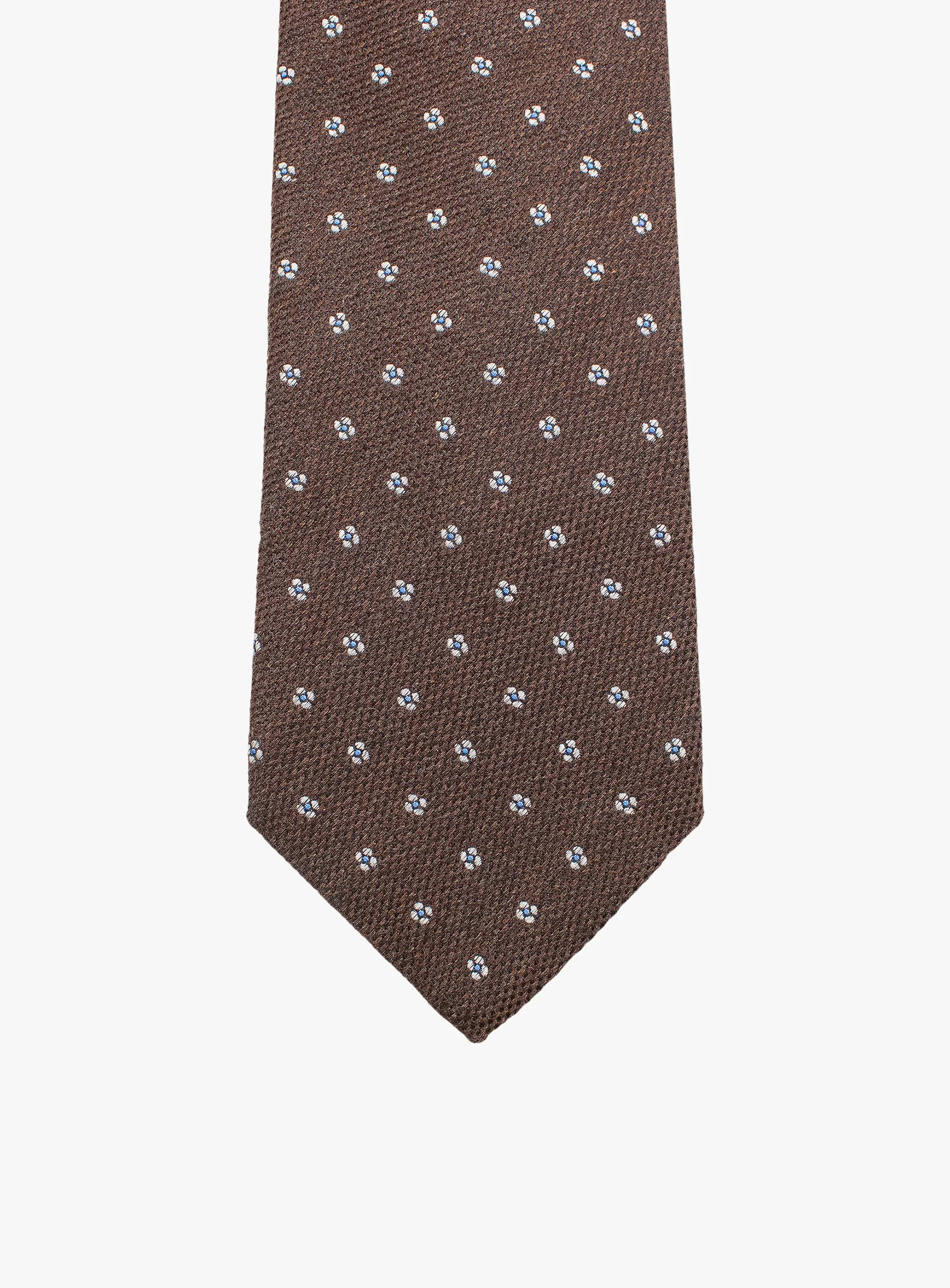 Bottinelli Italian Tie: Chocolate with Sky Blue Floral Embroidery