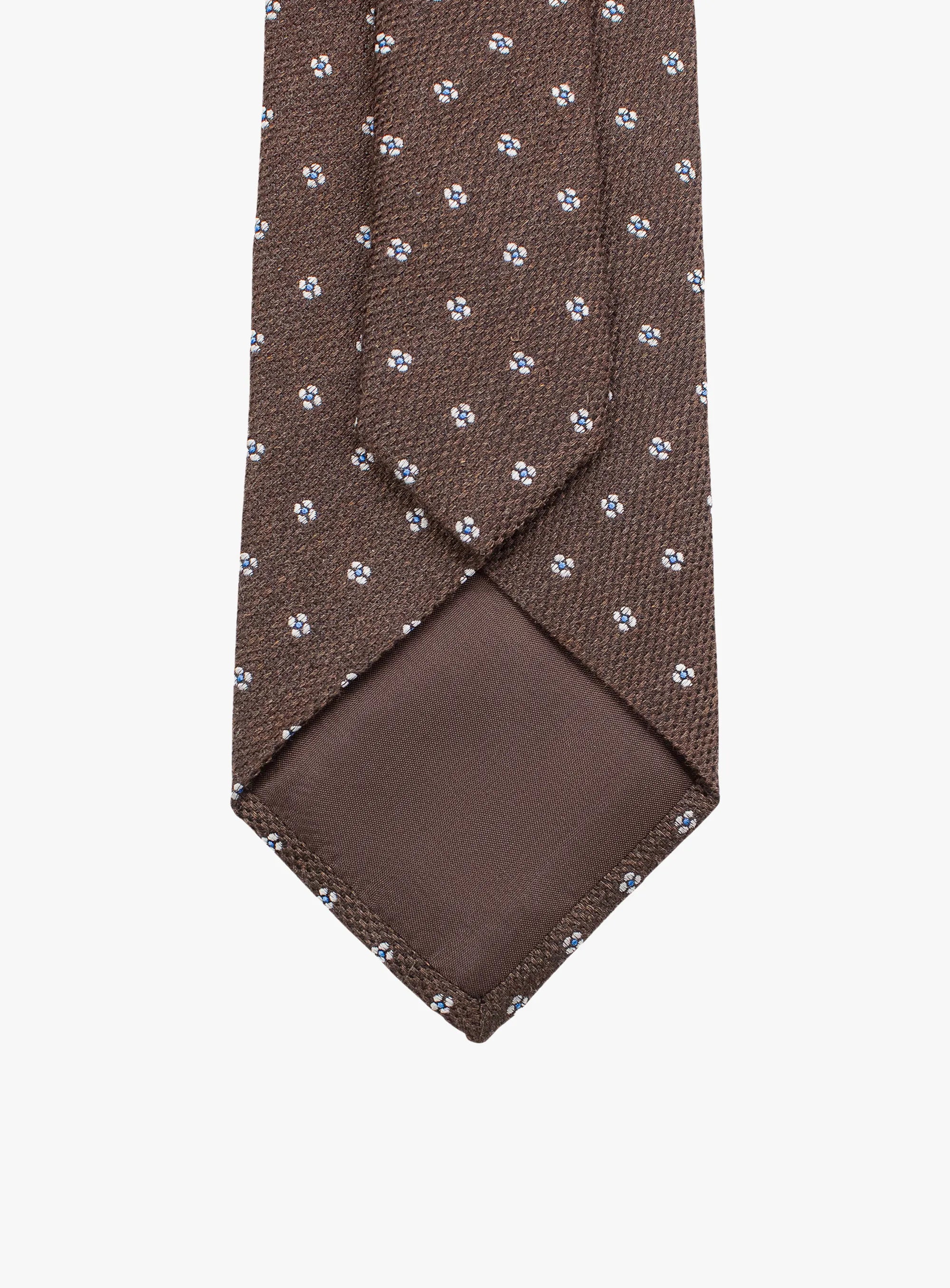 Bottinelli Italian Tie: Chocolate with Sky Blue Floral Embroidery