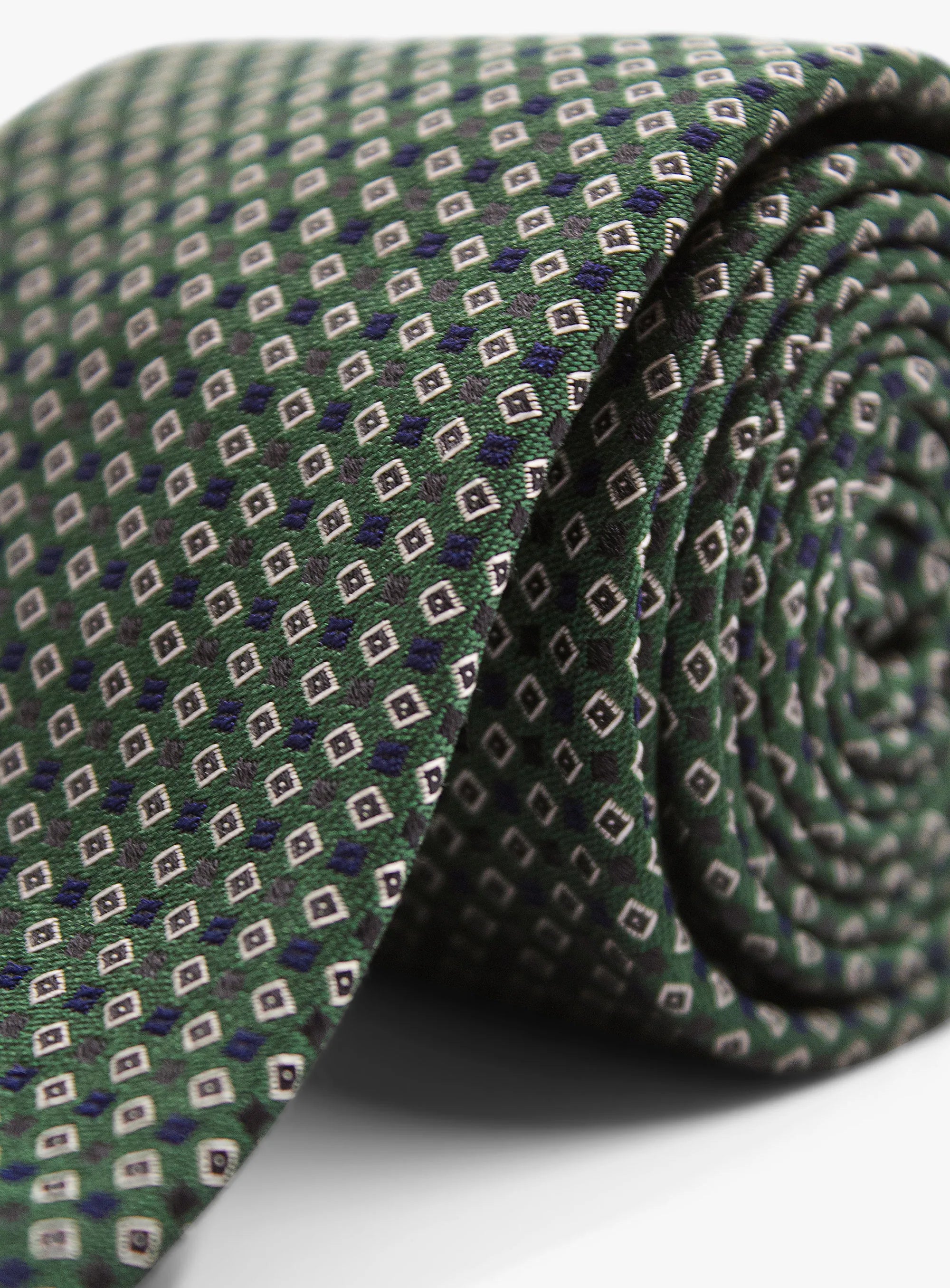 Bottinelli Italian Tie: Forest Green with Burgundy and Ivory Micro Diamond Motif