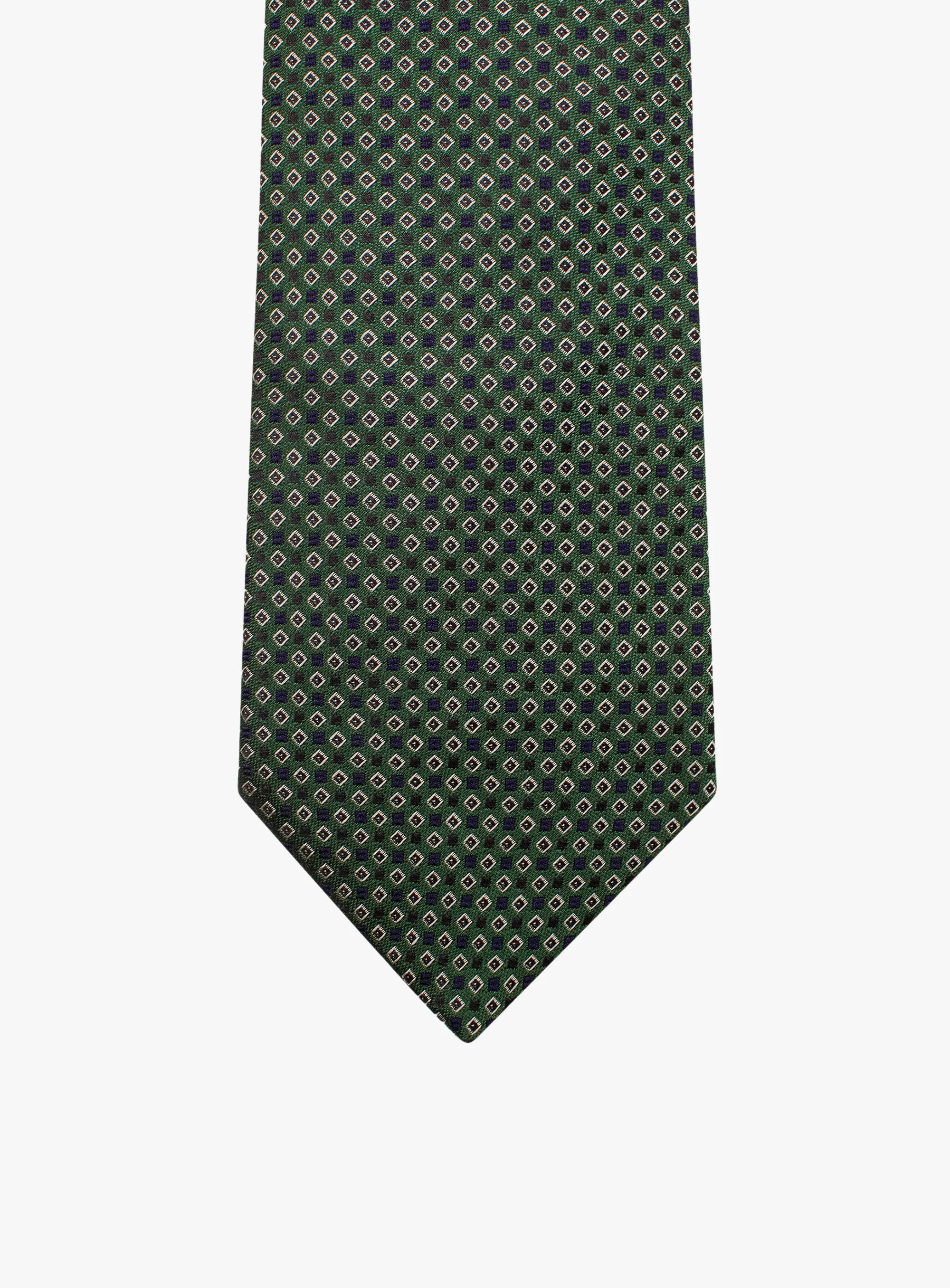 Bottinelli Italian Tie: Forest Green with Burgundy and Ivory Micro Diamond Motif
