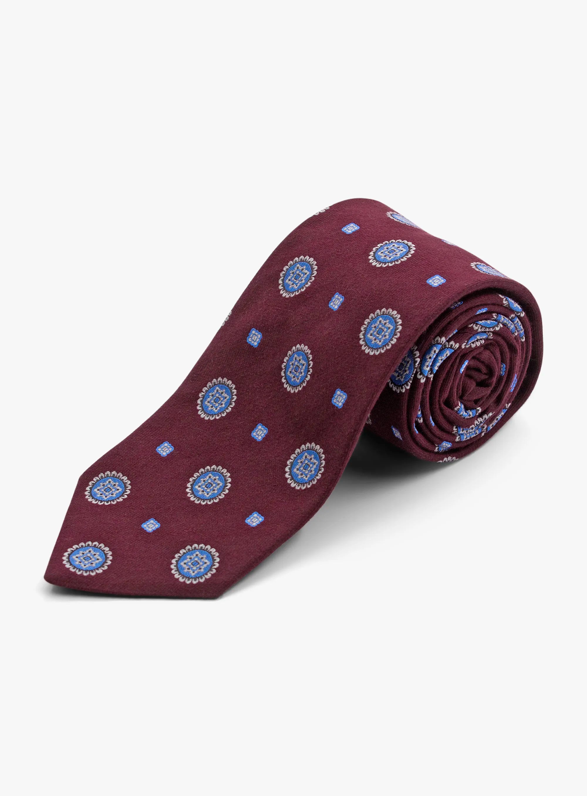 Bottinelli Italian Tie: Merlot with Sky Blue Medallions