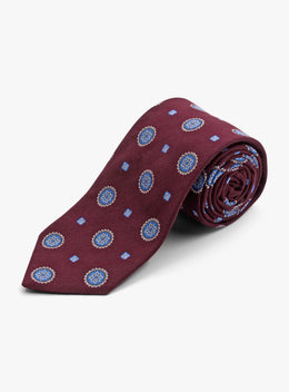 Bottinelli Italian Tie: Merlot with Sky Blue Medallions