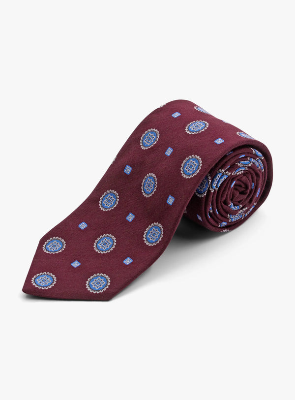 Bottinelli Italian Tie: Merlot with Sky Blue Medallions