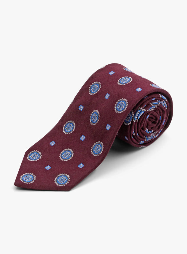 Bottinelli Italian Tie: Merlot with Sky Blue Medallions