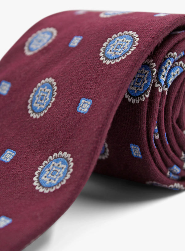 Bottinelli Italian Tie: Merlot with Sky Blue Medallions