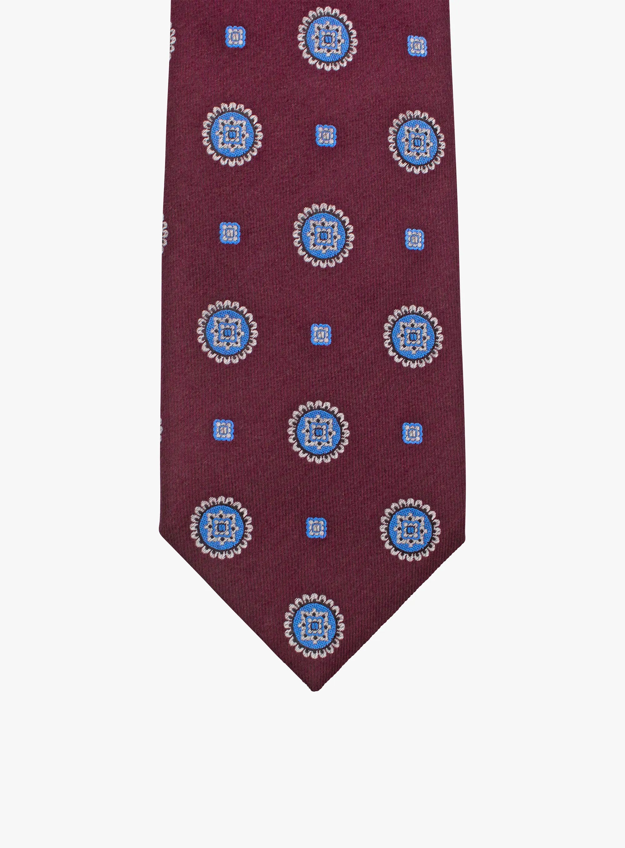 Bottinelli Italian Tie: Merlot with Sky Blue Medallions
