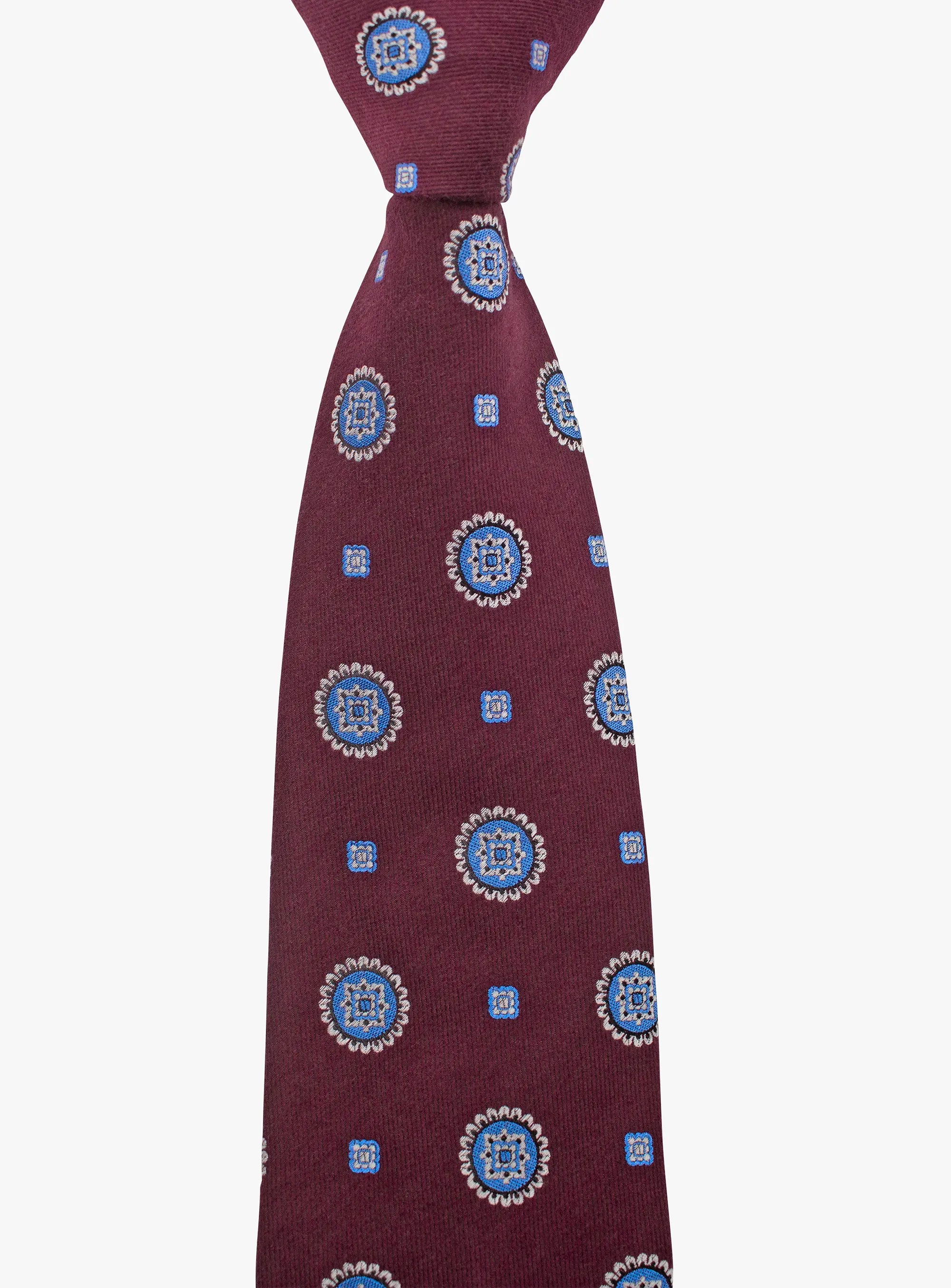 Bottinelli Italian Tie: Merlot with Sky Blue Medallions