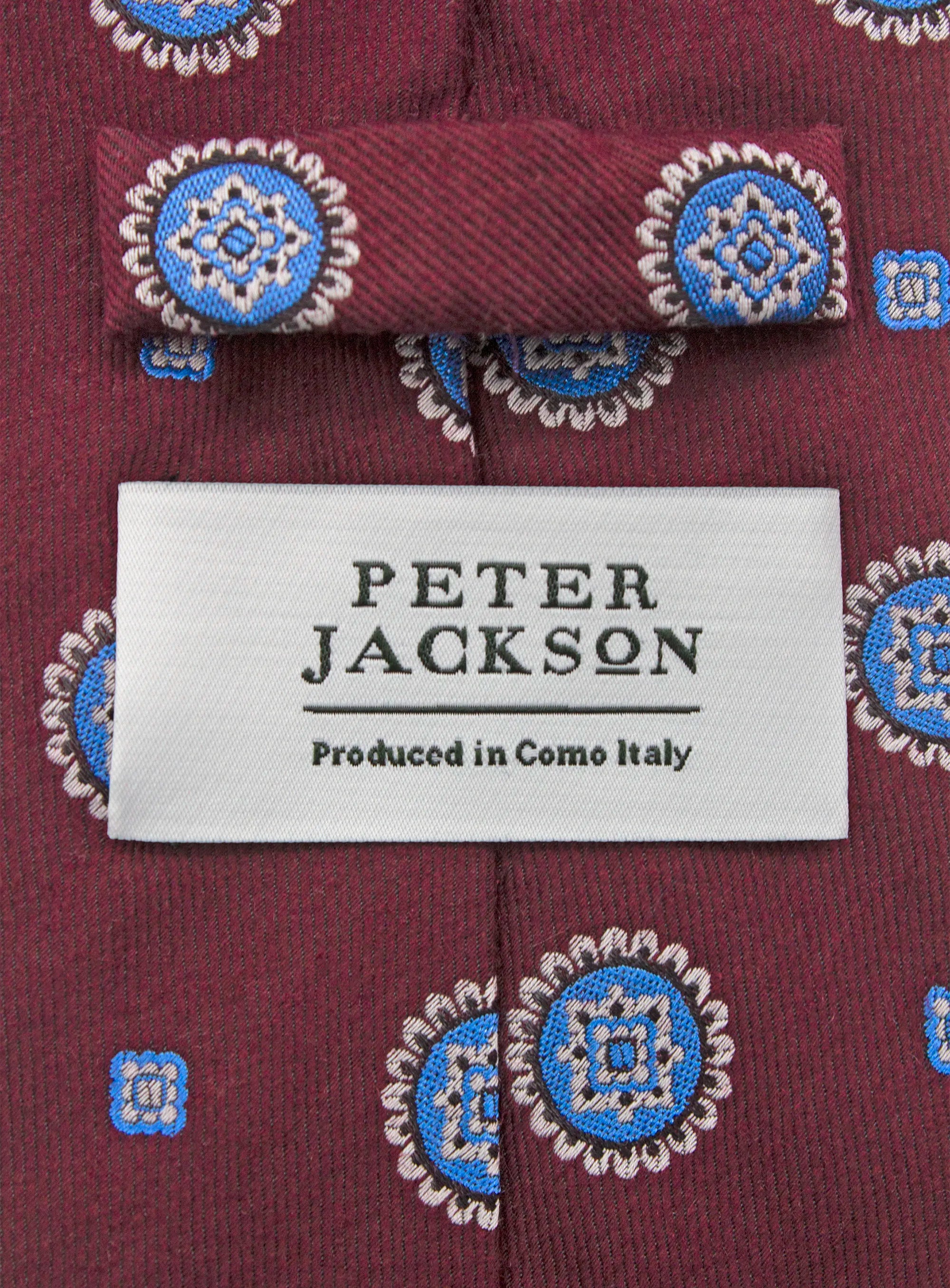 Bottinelli Italian Tie: Merlot with Sky Blue Medallions